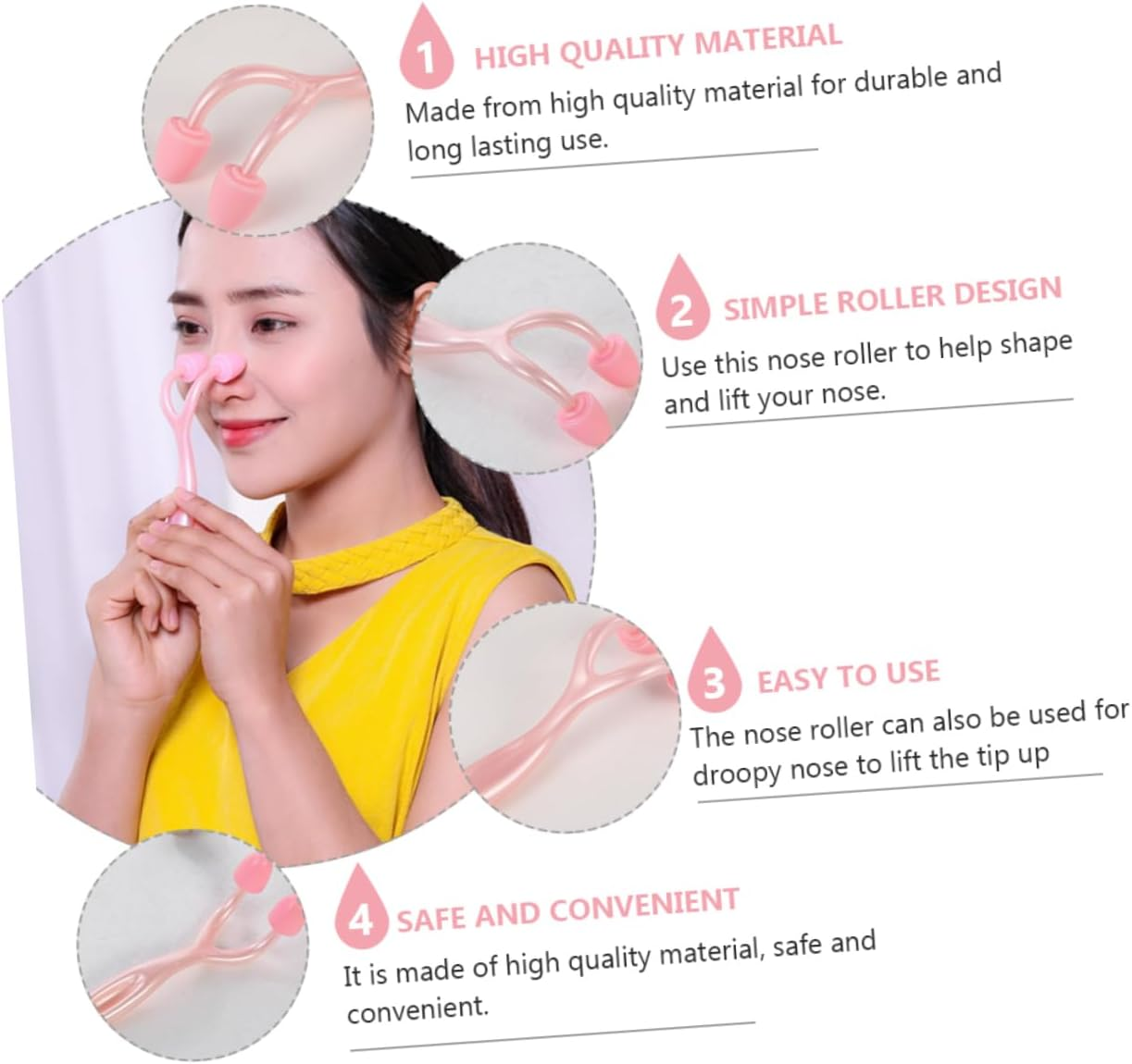 MERRYHAPY Nose Massager Roller 2Pcs Facial Beauty Tool Pink Nose Roller and Bridge Correction Suitable for Women Daily Skin Care Use