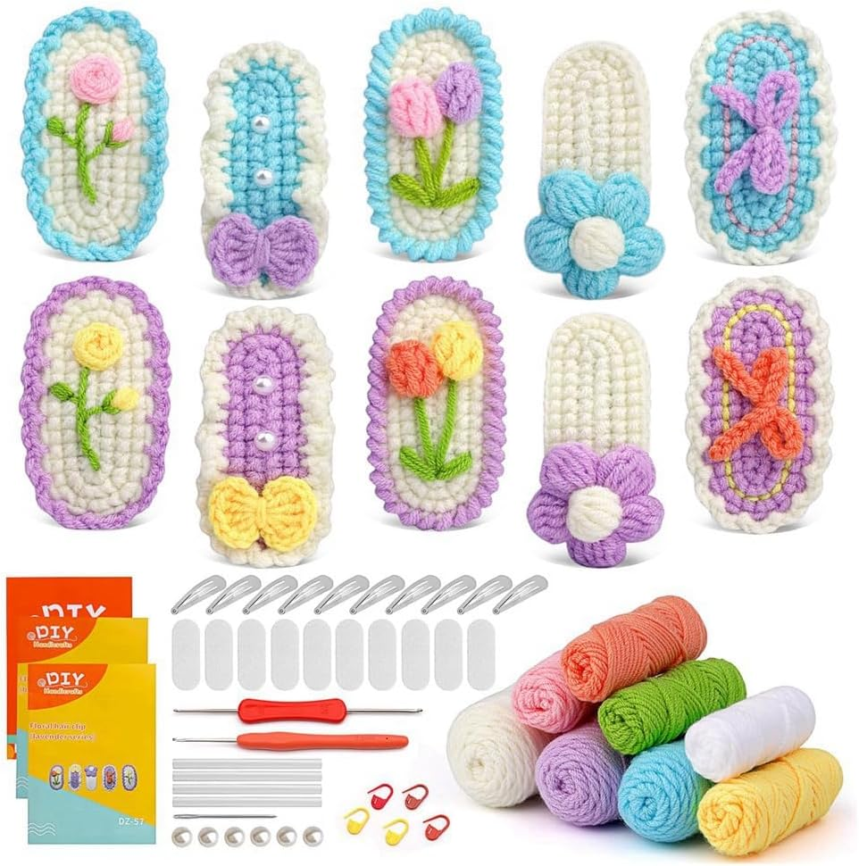 Hlsicnalm 10PCS Hairpins Crochet Kits for Beginners,Easy-To-Learn Hair Clips Knitting Kit with Step-By-Step Video Tutorials,1 Easy to Use/767 image number 6