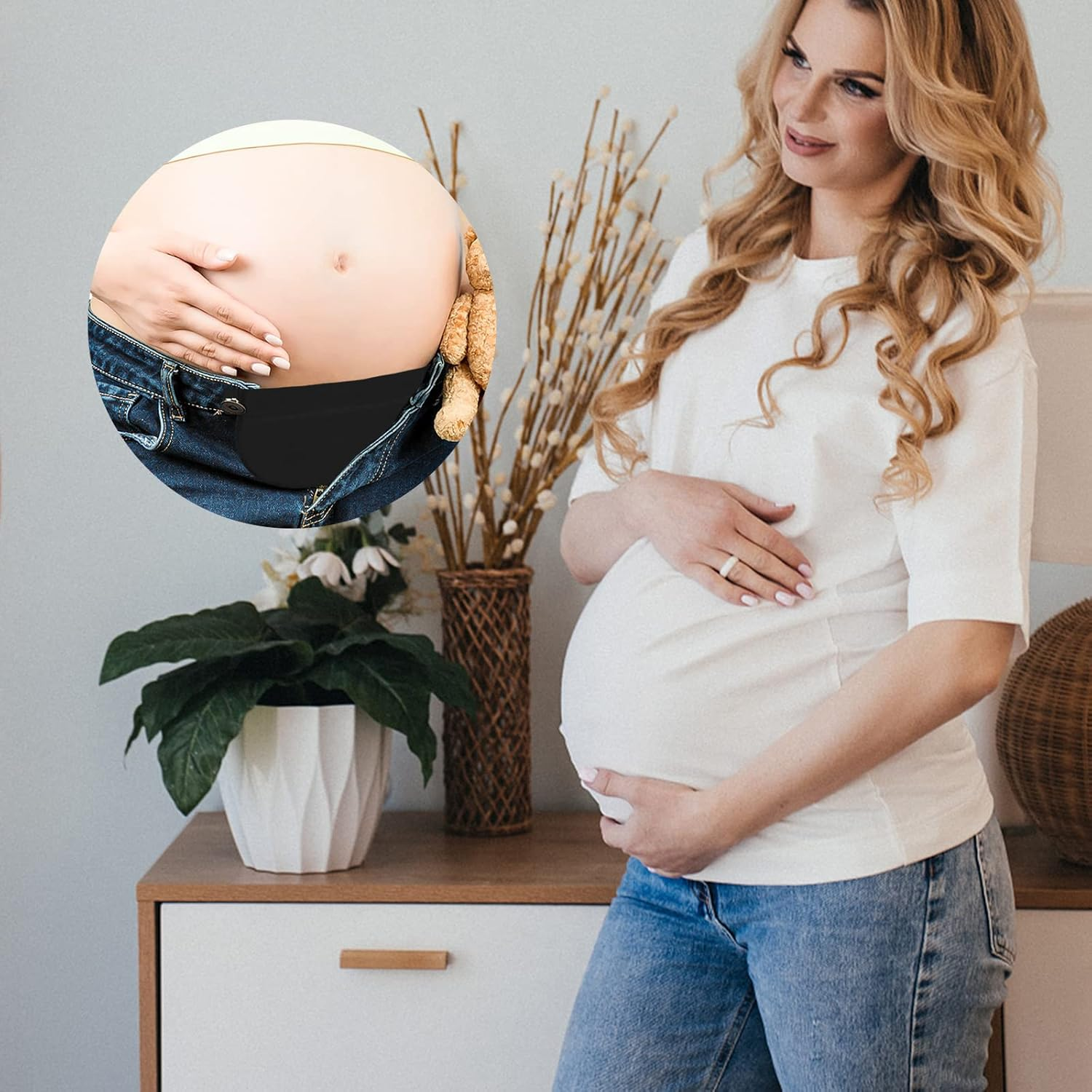 Waistband Extender 2 Pieces Maternity Pants Extender, Adjustable Elastic Waist, Elastic Maternity Pants Extender for Pregnant Woman, Adjustable Waist Extenders for Men or Women image number 6