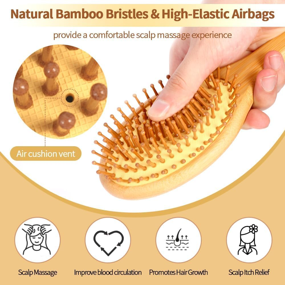 Bamboo Hair Brush for Hair Growth, Natural Bamboo Bristles Detangling Wooden Paddle Hairbrush for Massaging Scalp, for Women Men and Kids, for Dry,Curly,Thick,Thin and Straight Hair image number 2