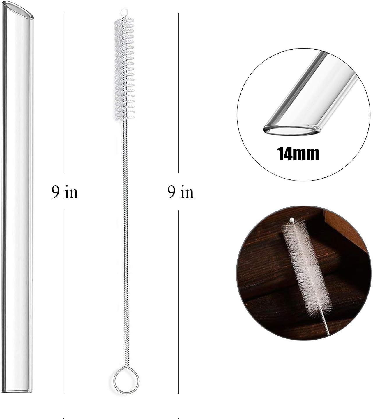 ALINK Glass Boba Straws, 14Mm Extra Wide Clear Straws for Smoothies, Bubble Tea, Pack of 4 with Carrying Case and 2 Cleaning Brush image number 2