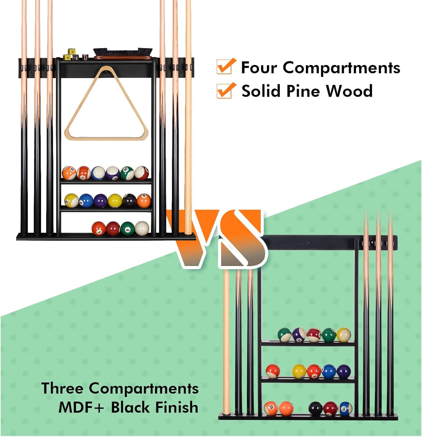 Ikkle Pool Cue Rack Holder Wall Mount, Billiard Stick Holder Wall Mounted, Pool Table Accessories for Billiard Room, Club, Man Gave (Cue Rack Only) image number 3