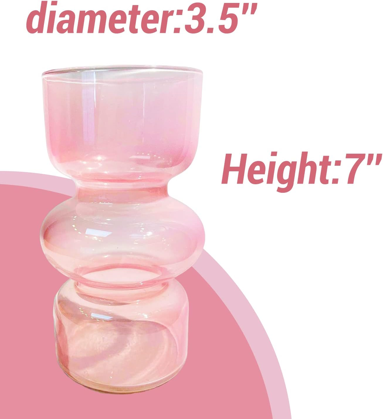 BLOFLO Pink Transparent Glass Hydroponic Vase, 7Inches Colored Vase for Flower, Three-Layer Glass Floral Vase for Home D&eacute;cor, Modern Geometric Glass Vase for Home Office Wedding Table(Pink) image number 3