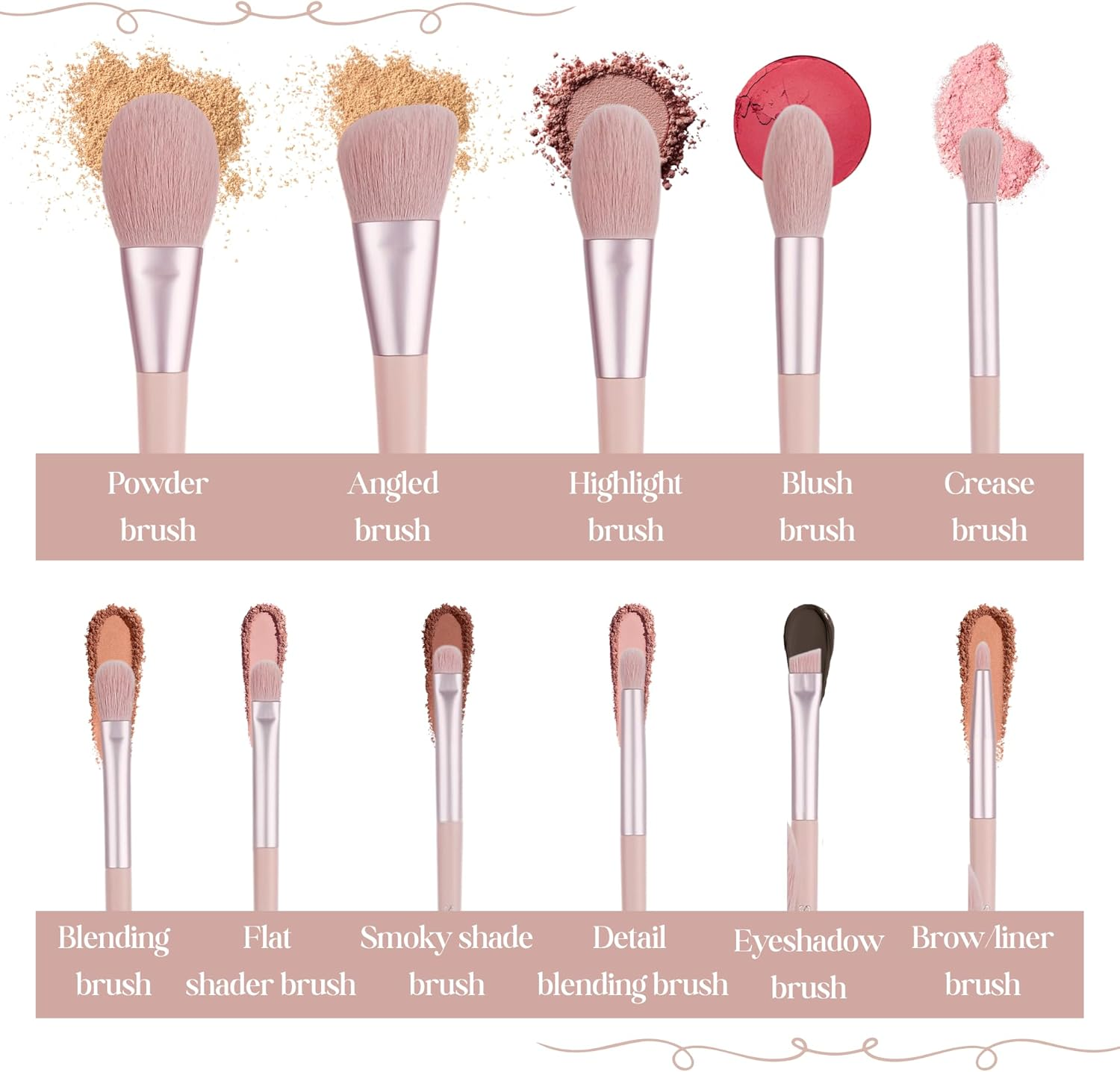 Makeup Brush Set (11 Pieces) - Includes Foundation, Powder, Concealers, Highlighter, Contour, Eye Shadows & Blush Makeup Brushes - Face & Eye Make up Brushes with Soft Bristles - Leather Bag Included