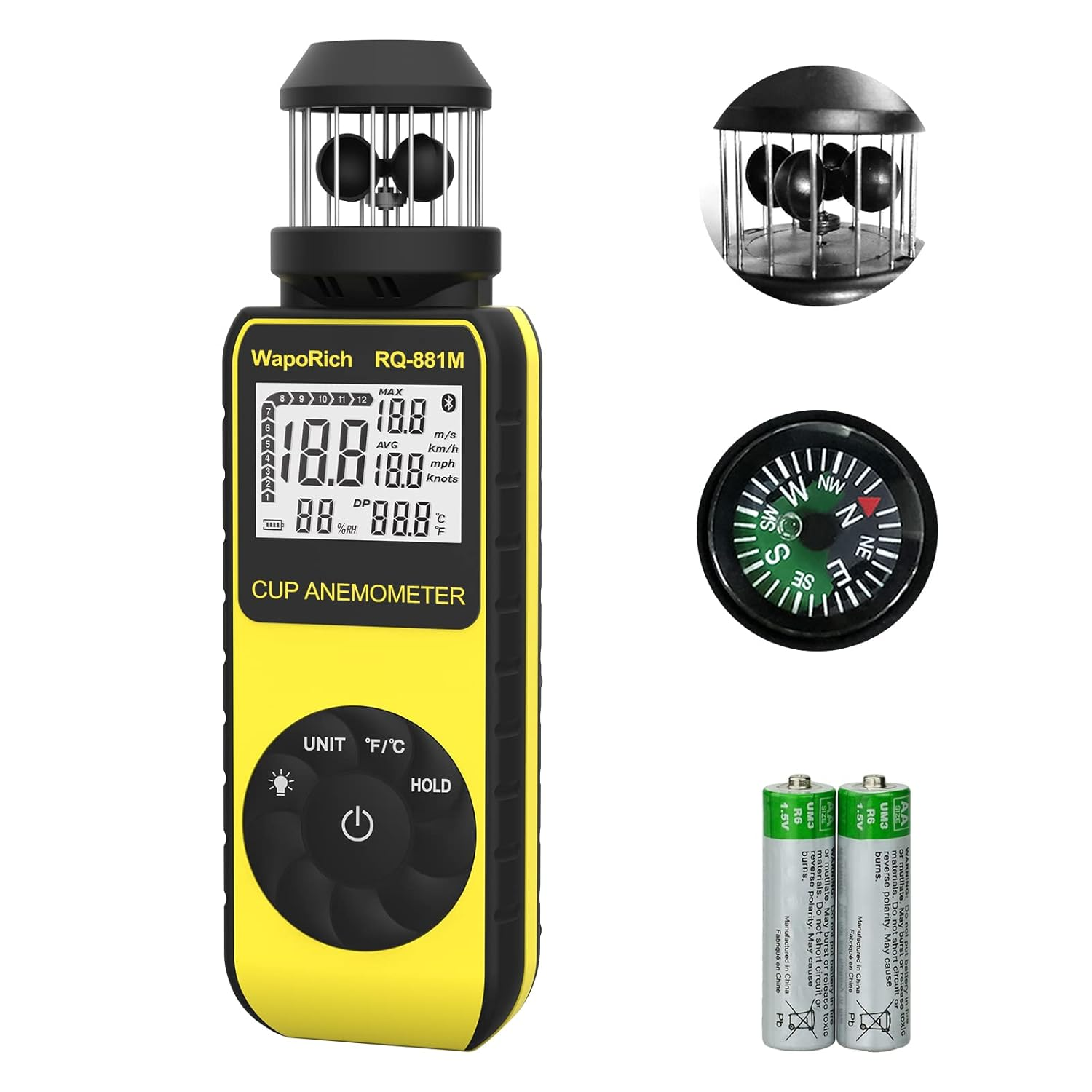 Pocket Anemometer RQ-881M Handheld Anemometer Update Wind Meter with 360&deg; Rotation Any Wind Direction for Measuring Wind Speed, Temperature with LCD Backlight for Shooting, Drone Flying-2022 Newest image number 1