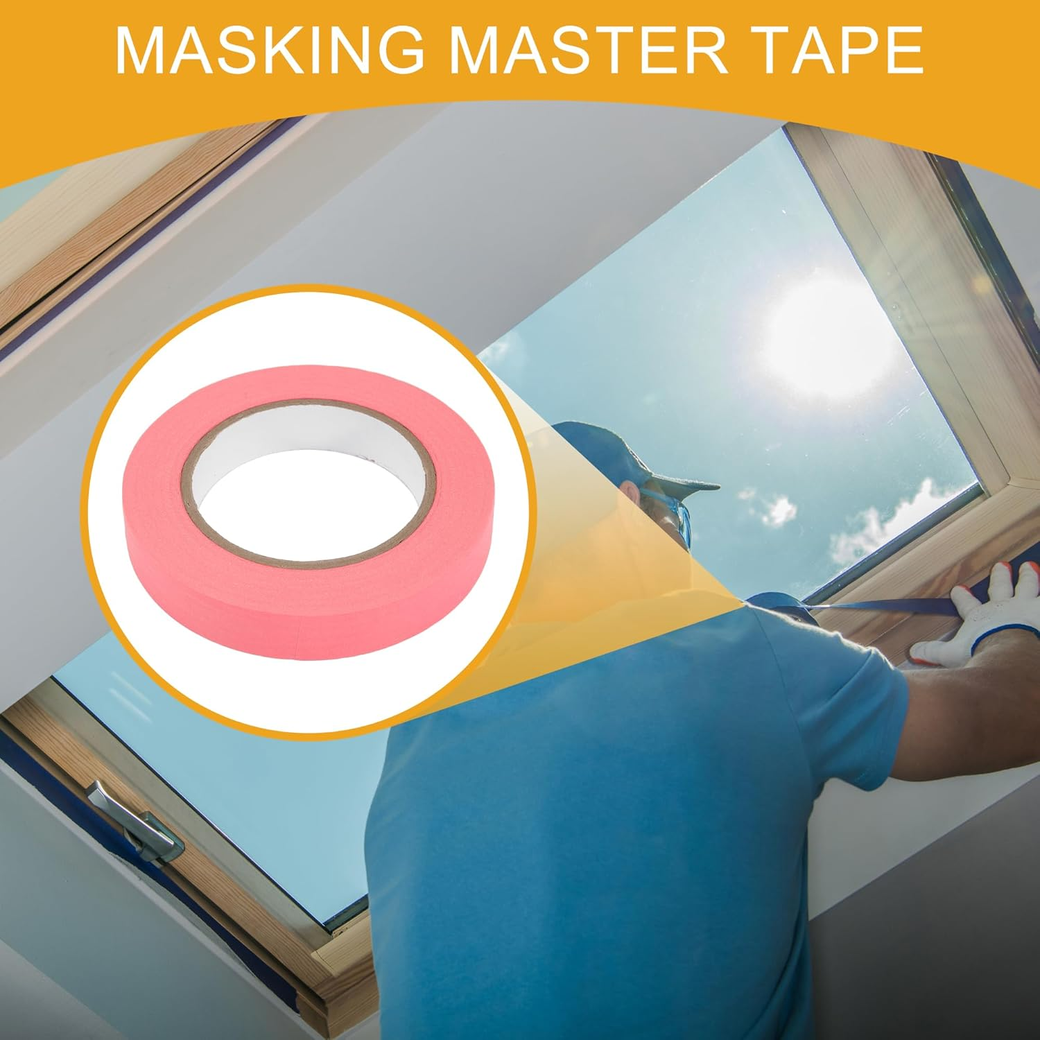 X AUTOHAUX 1 Pc 0.8 Inches X 54.7 Yards Universal Painters Tape - DIY Car Auto Paint for Masking Tape No Residue - Crepe Paper Pink image number 1