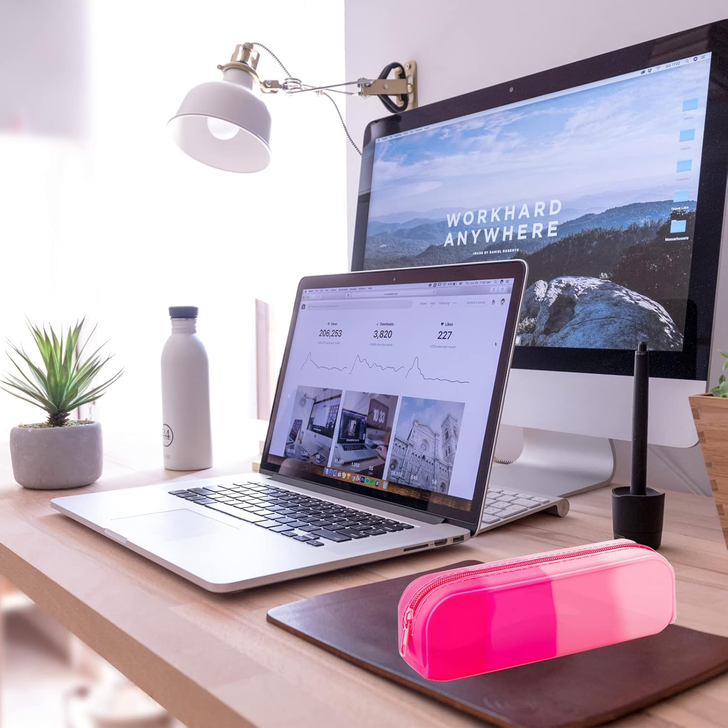 Minimaliving Pencil Case,Colorful Silicone Waterproof Pencil Pouch Aesthetic Lightweight&Portable Pen Bag Stylish Small Office Supplies for Adults,Women and Men(Pink) - Pink image number 6