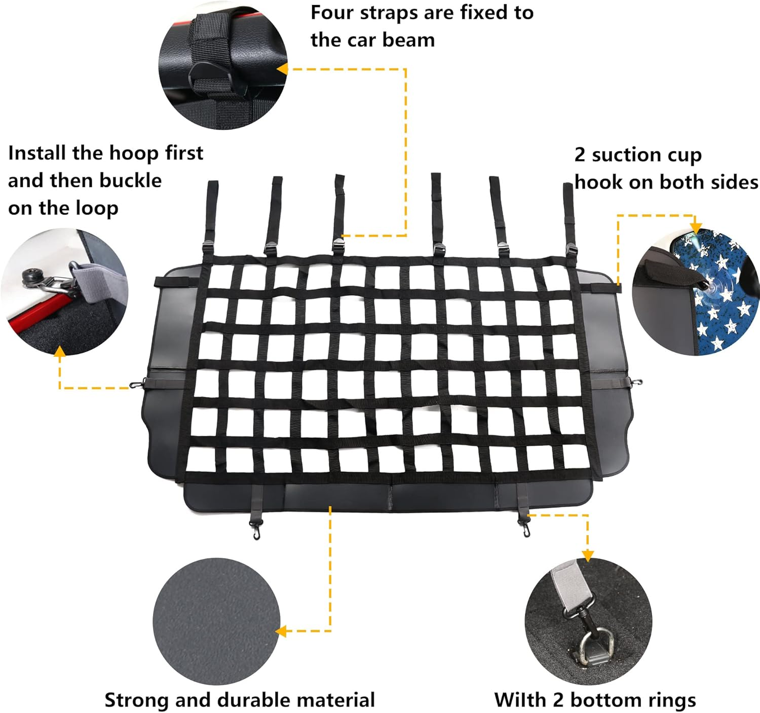 BESTAOO Pet Net Vehicle Safety Mesh Dog Barrier for Jeep Wrangler JK JL 2 Door 4-Door 2007-2022,Rear Seat Isolation Net,Easy to Install,Updated Version image number 3