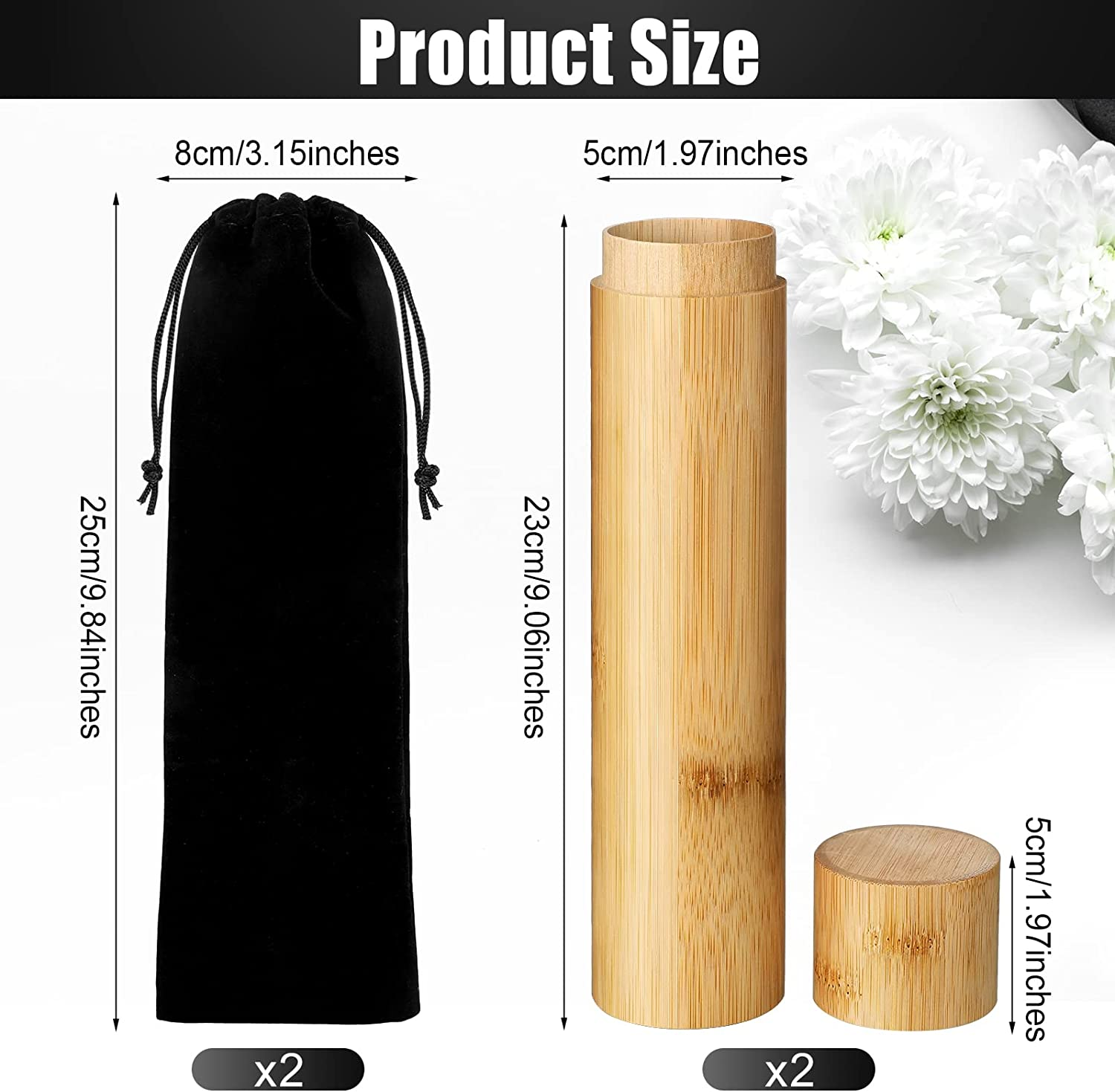 Yalikop 2 Sets Scattering Urns Bamboo Scattering Cremation Small Urns Mini Bamboo Spreading Funeral Urn Tube Keepsake Urn with Black Velvet Bag Human Ashes Casket for Humans Pet Dog