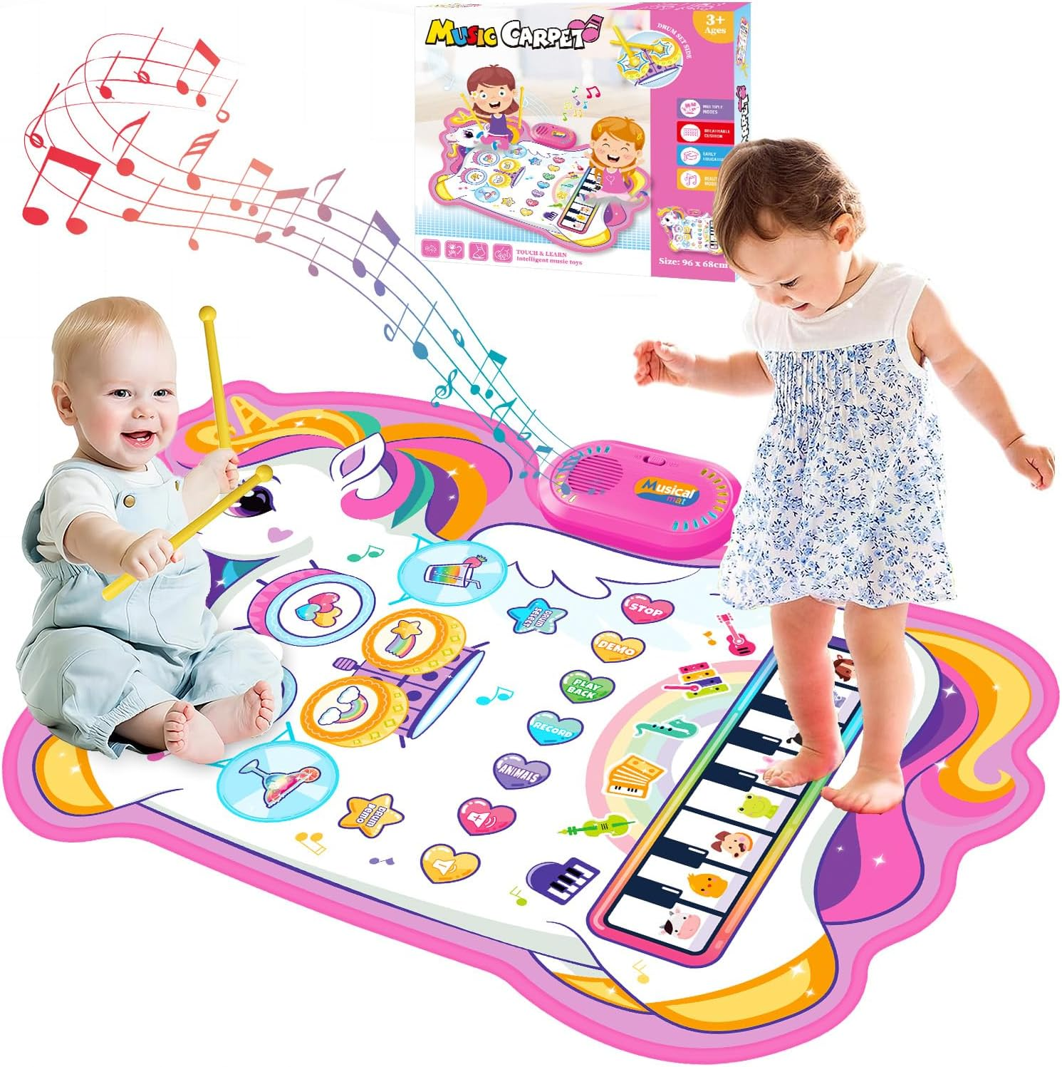 Musical Toys, Kids Musical Instruments - Piano Keyboard & Drum Mat, Piano Mat for Kids Music Sensory Toys, Early Educational Learning Musical Toy, Christmas Birthday Gift Unicorn XL image number 5