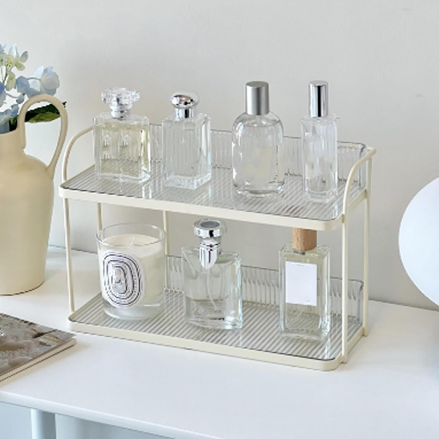 Makeup Organizer, Transparent Double Layer Storage Rack Desktop Cosmetic Storage Rack Organizer Skin Care Perfume Stand Makeup Storage Holder for Bedroom image number 5
