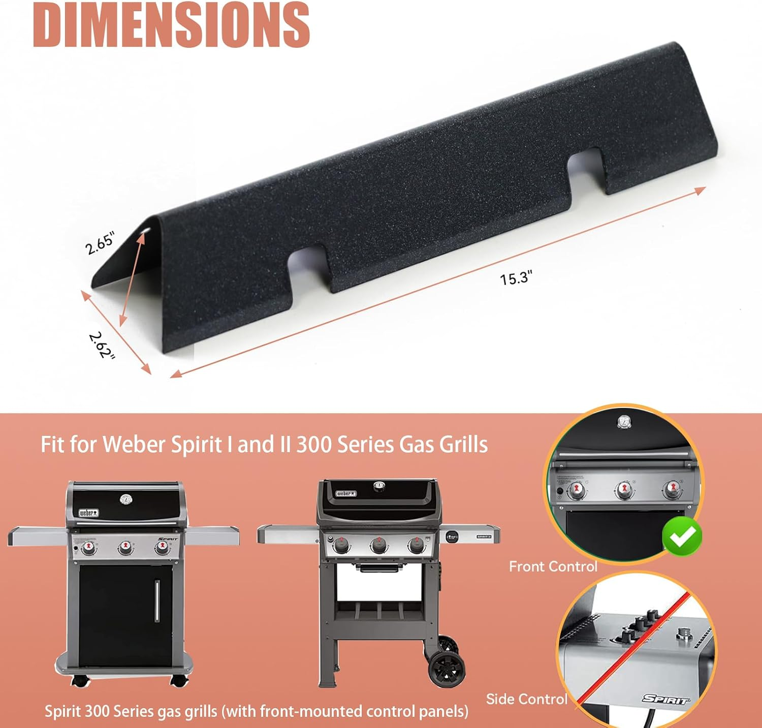 7636 Upgraded Flavorizer Bars for Weber Spirit 2 Parts,Weber GS4 Spirit II & I E310 E320 S310 S320 Grills with Front Mounted Control, 67046 69797 68843 Replacement Part,15.3" Porcelain-Enameled Bars image number 6