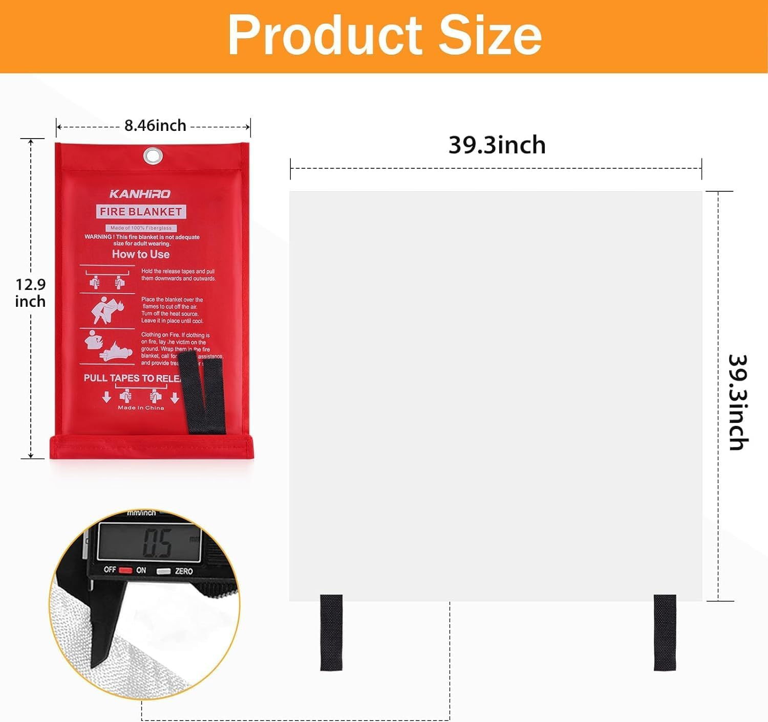 Emergency Fire Blanket for Home Kitchen - KANHIRO Fiberglass Fire Suppression Blanket Great for School, Fireplace, Grill, Car, Office, Warehouse (4 Pack, 1M X 1M)