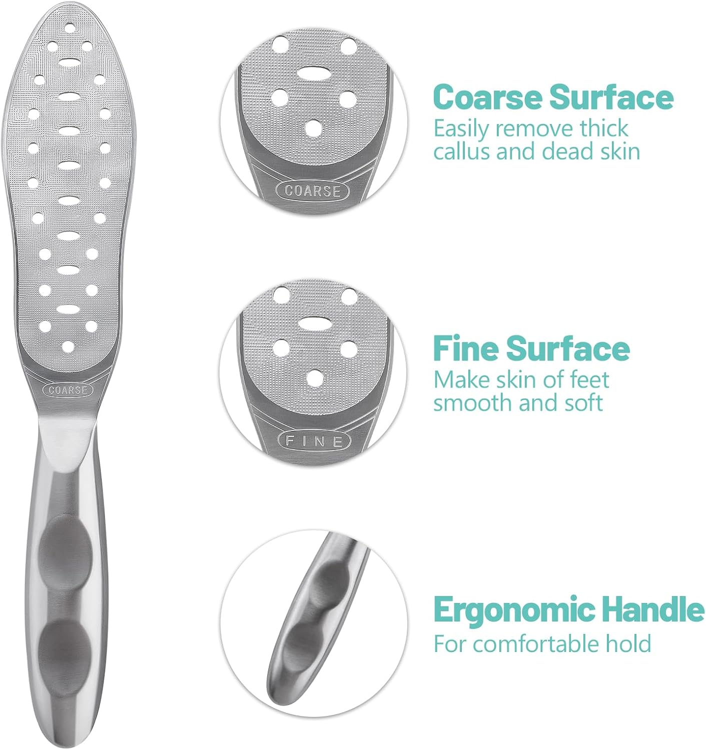 Foot File Callus Remover Stainless Steel Double Sided Foot Scraper, Foot Rasp for Dry and Wet Skin, Pedicure Tool for Feet Hard Skin and Cracked Heels image number 3