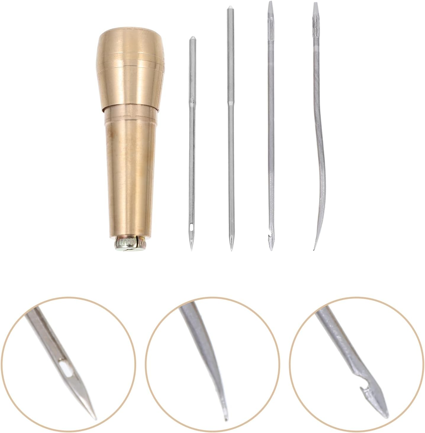 TEHAUX Sewing Awl Kit, Leather Sewing Awl Needle with Copper Handle, Craft Needle Hand Stitcher Tool, Sewing Awl Hand Stitcher Shoe Repair Tool Kit for DIY Sewing Repairing Canvas Leather image number 2