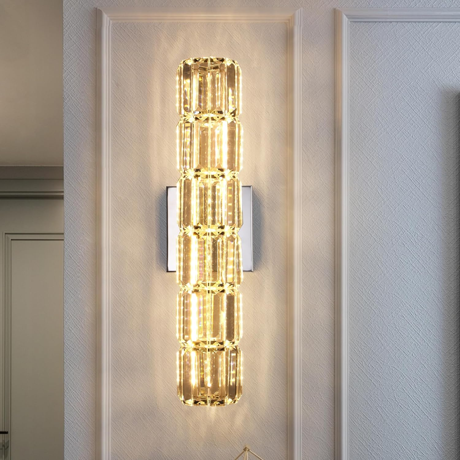 Modern LED Crystal Wall Lamps, 12W Vanity Wall Sconces, 46Cm Indoor Luxury Wall Mounted Lighting Fixture, Adjustable Color Temperature Wall Lights for Living Room, Bedroom, Bedside, Bathroom