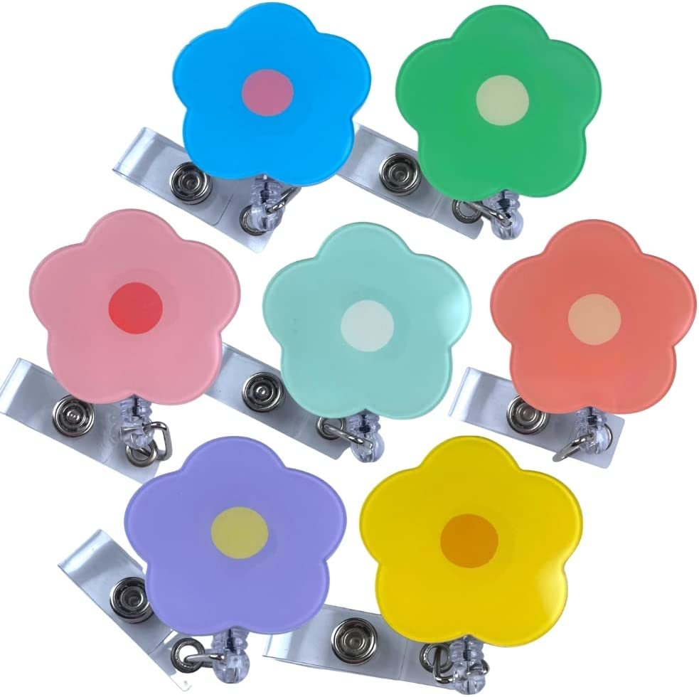 7 PC Cute Badge Reel Retractable Flower Sunflower Floral Nurse Badge Holder Clips Reels | ID Name Clip Tag for Nursing Nurses Hospital Teacher Pediatric Pharmacy Medical Lanyards Accessories image number 4