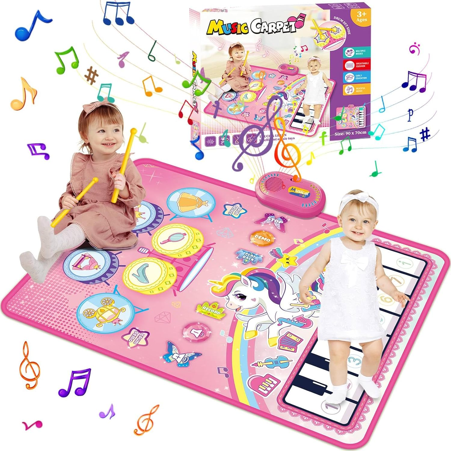 Piano Drum Kids Play Mat, Unicorn Piano Keyboard & Drum Set with Drums Sticks, Musical Mat Toys for Kids, Musical Instruments Montessori Toy for 3 4 5 6 Years Old Boy Girl Birthday Gift image number 4