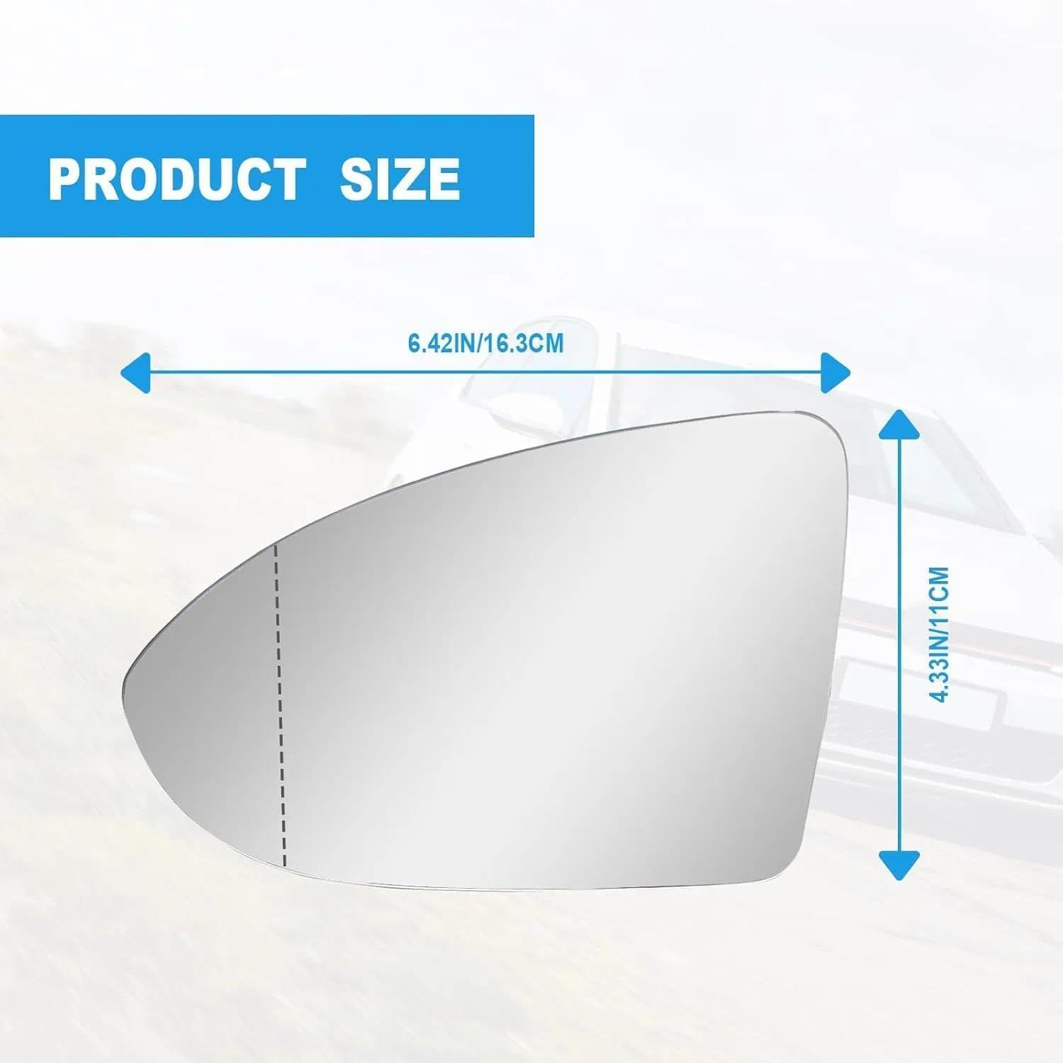 Left Heated Side Mirror Glass, Compatible with Volkswagen Golf, GTI, Jetta, R, and More, Heated Function for Clear Vision, Easy Installation