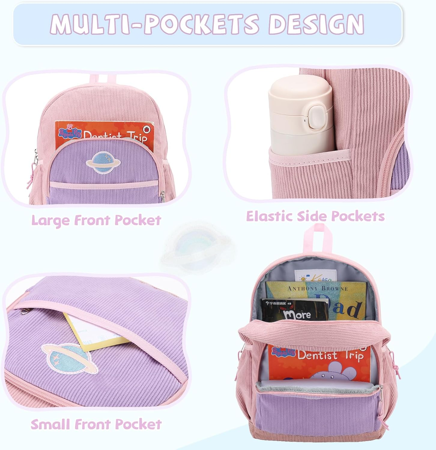 Toddler Backpack, KASQO Cute Lightweight Preschool Backpack Kids Children School Bag for Boys and Girls Kindergarten Daycare Bookbag with Chest Buckle