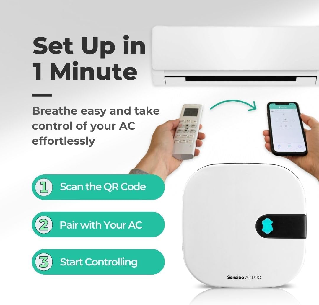 Sensibo Air PRO - Smart AC Controller with an Air Quality Sensor. Detecting Indoor Air Quality. Maintains Comfort and Saves Energy. Works with Amazon Echo, Google Home, & Apple Homekit. Known as Airq image number 1