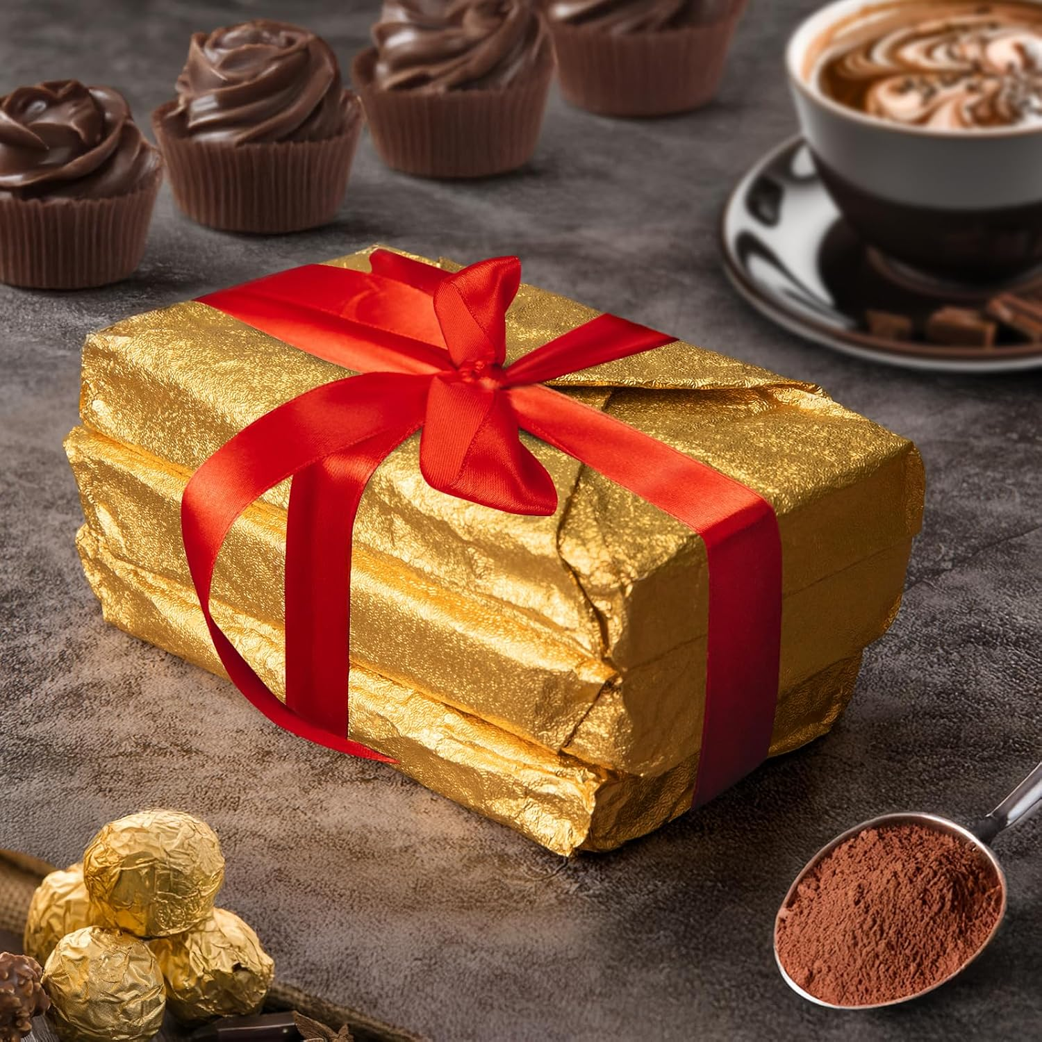 Pack of 50 Golden Aluminium Foil Paper Wrappers, Dubai Chocolate Packaging, 30 X 30 Cm, Sealing Stickers, Candy Packaging, Can Be Used for Packaging, Packaging, Decoration, DIY - Handmade image number 2