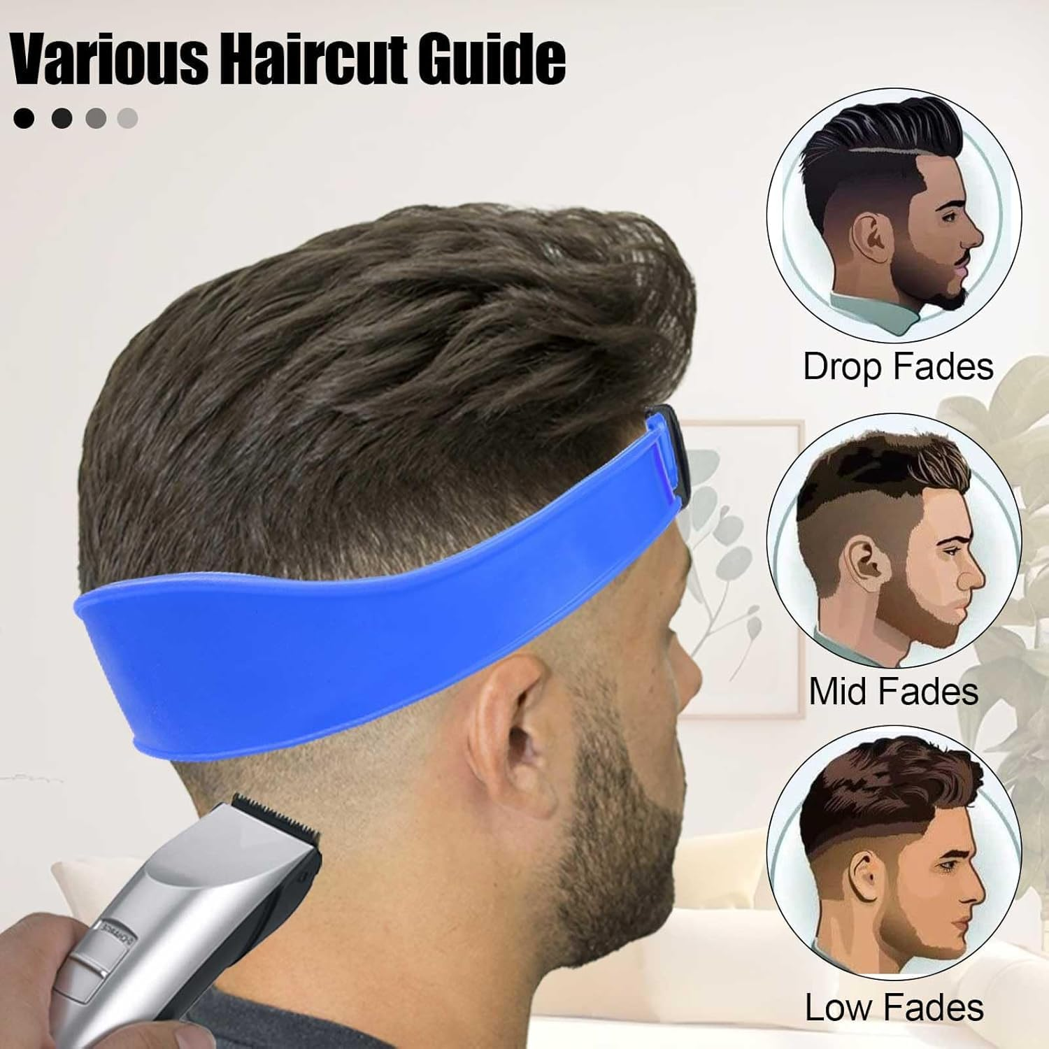 Curved Soft Silicone Haircut Band Haircut Guide, 2Pcs Adjustable Haircut Guide Curved Silicone Haircut Band,Curved Silicone Haircut Bands, Hair Trimming Guide Band,Silicone Curved Haircut Band (Black+Blue)