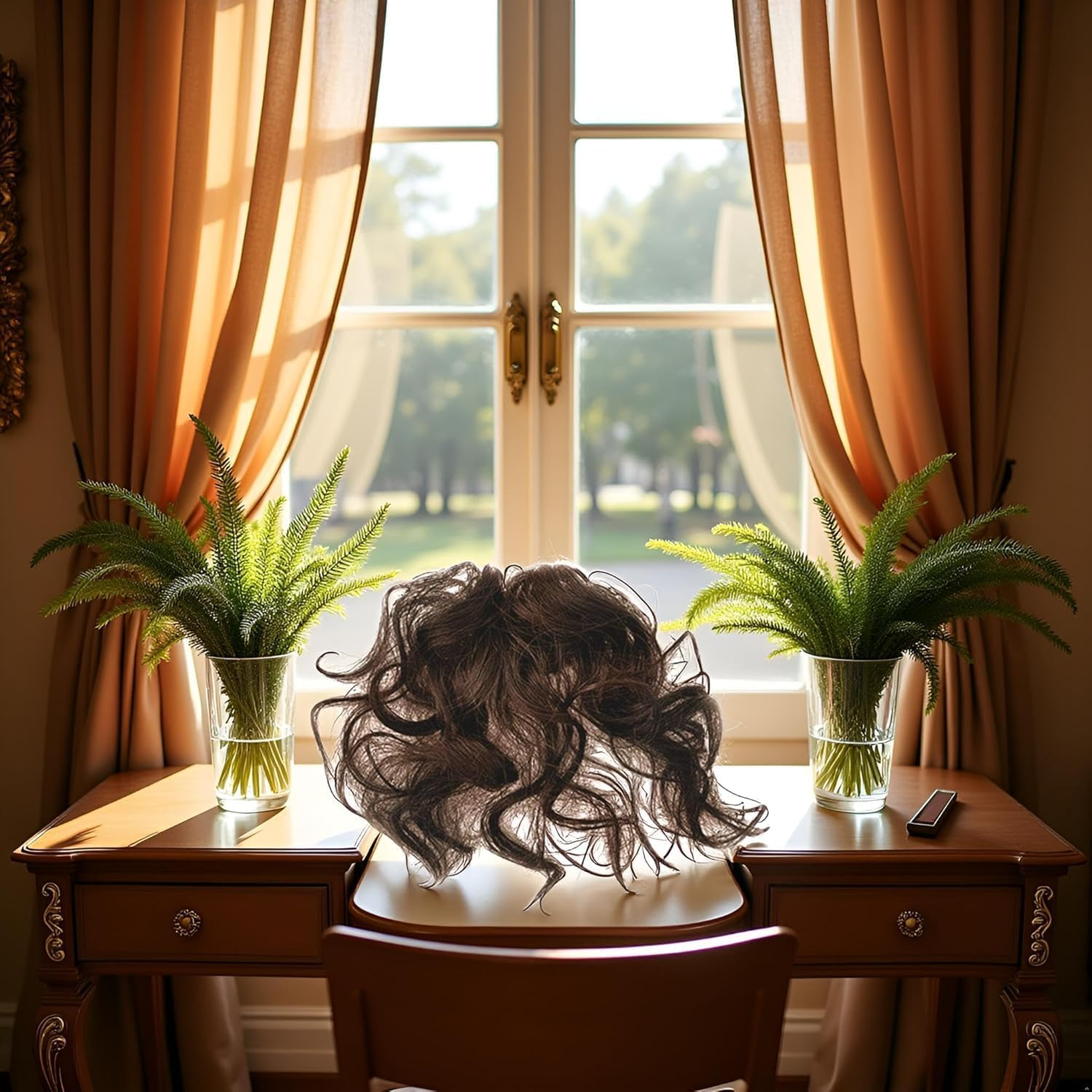 Brown Artificial Bangs Natural Fluffy Curly Fake Bangs for Girls Clip in Hair Extensions Hairpiece Light Hairpieces Hair Extensions Wigs and Accessories image number 3