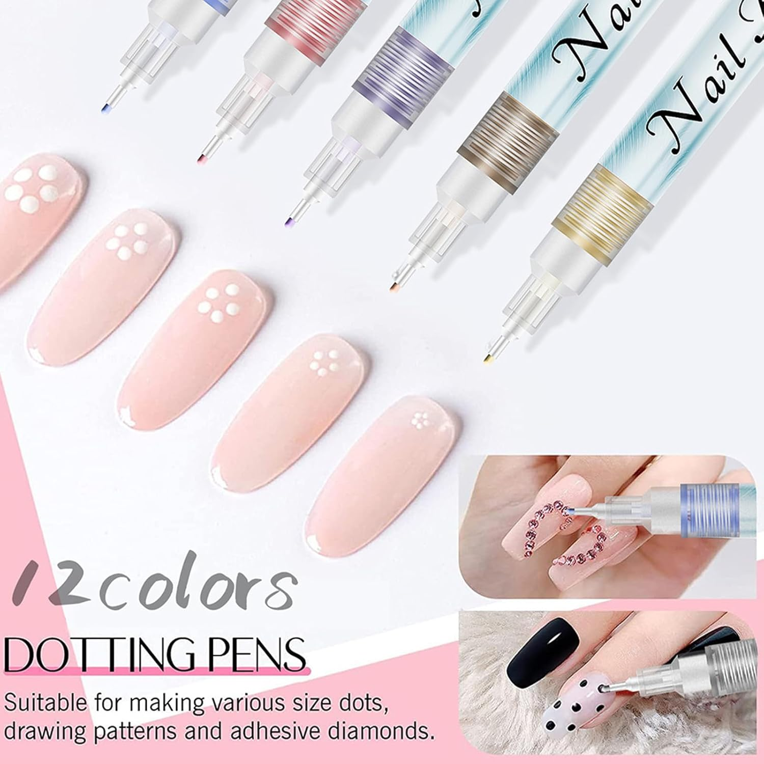 Nail Polish Sets for Women,12 Colors Nail Polish Markers Pens | 0.5Mm Toes Top Drawing Markers Graffiti Set for Thin Detail image number 4