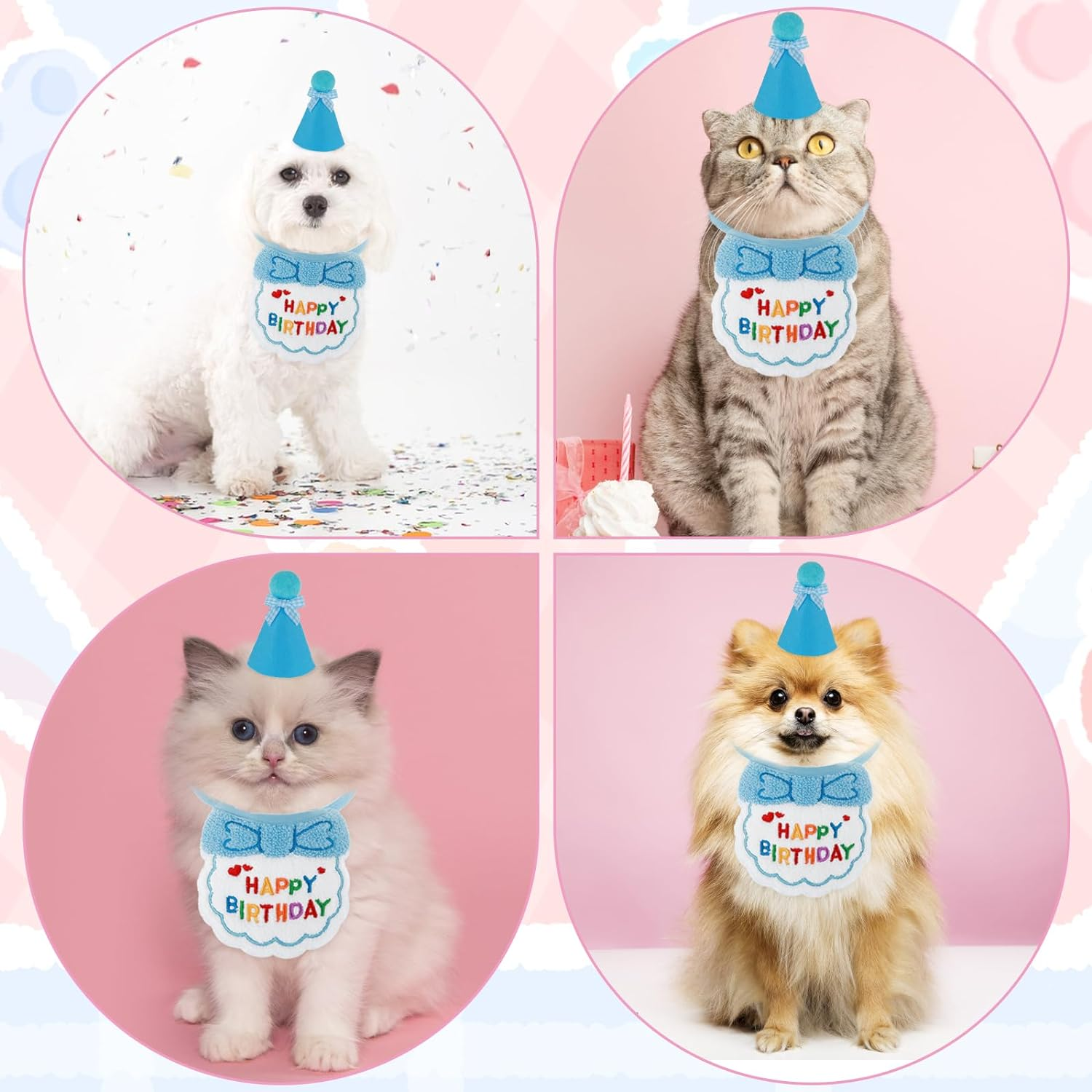 Small Dog Cat Birthday Hat Scarf Set, Cute Pet Birthday Bandana Party Supplies Puppy Happy Birthday Decorations Embroidered Birthday Girls Boys Kitten Dog image number 5