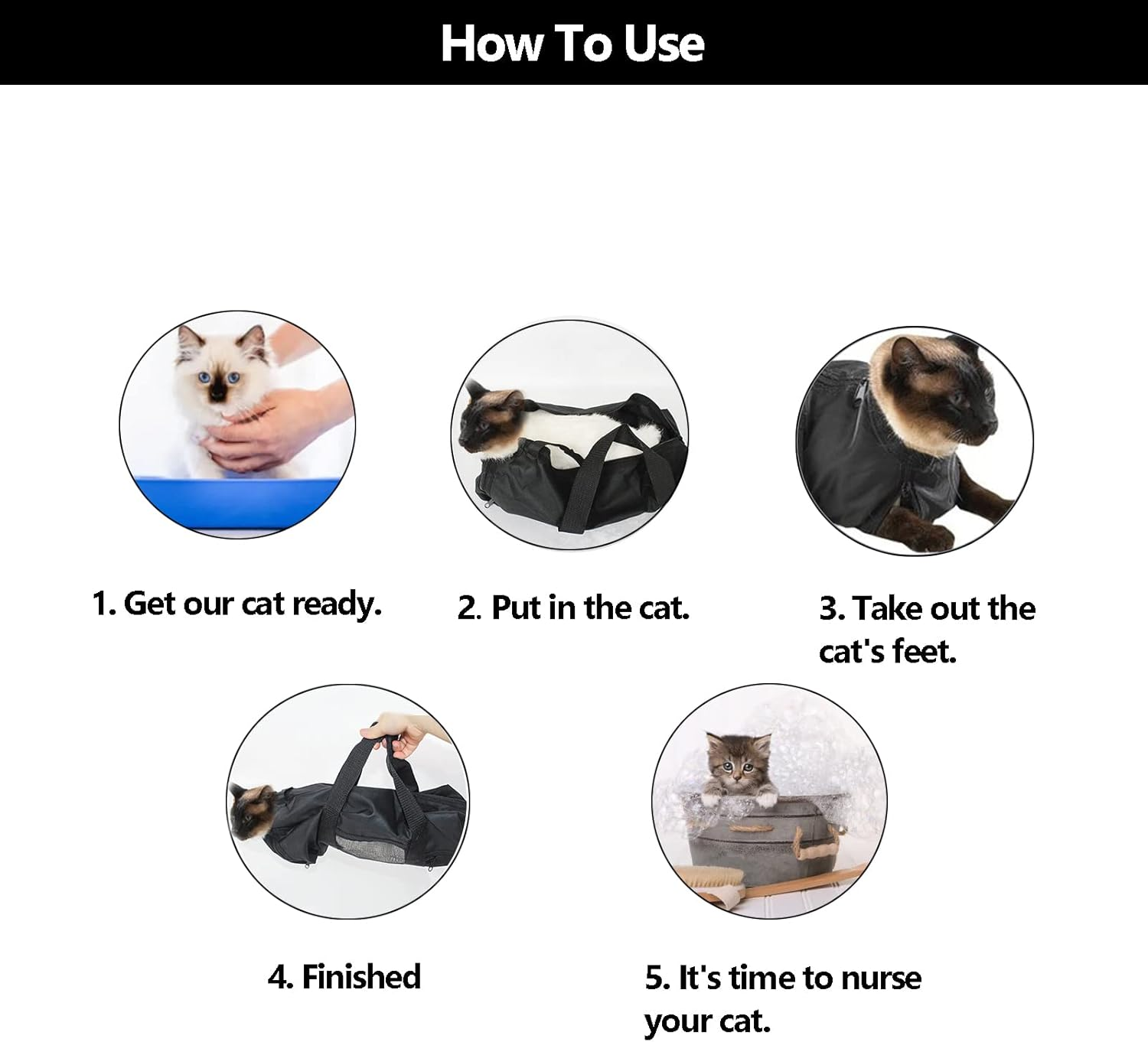 SOONHUA Cat Glooming Bag for Bathing Cats, Adjustable Cat Shower, Mesh Bag, Bath Bag, Anti-Scratch, Breathable, Restraint Bag, Cat Bag for Cleaning, Grooming, Bathing