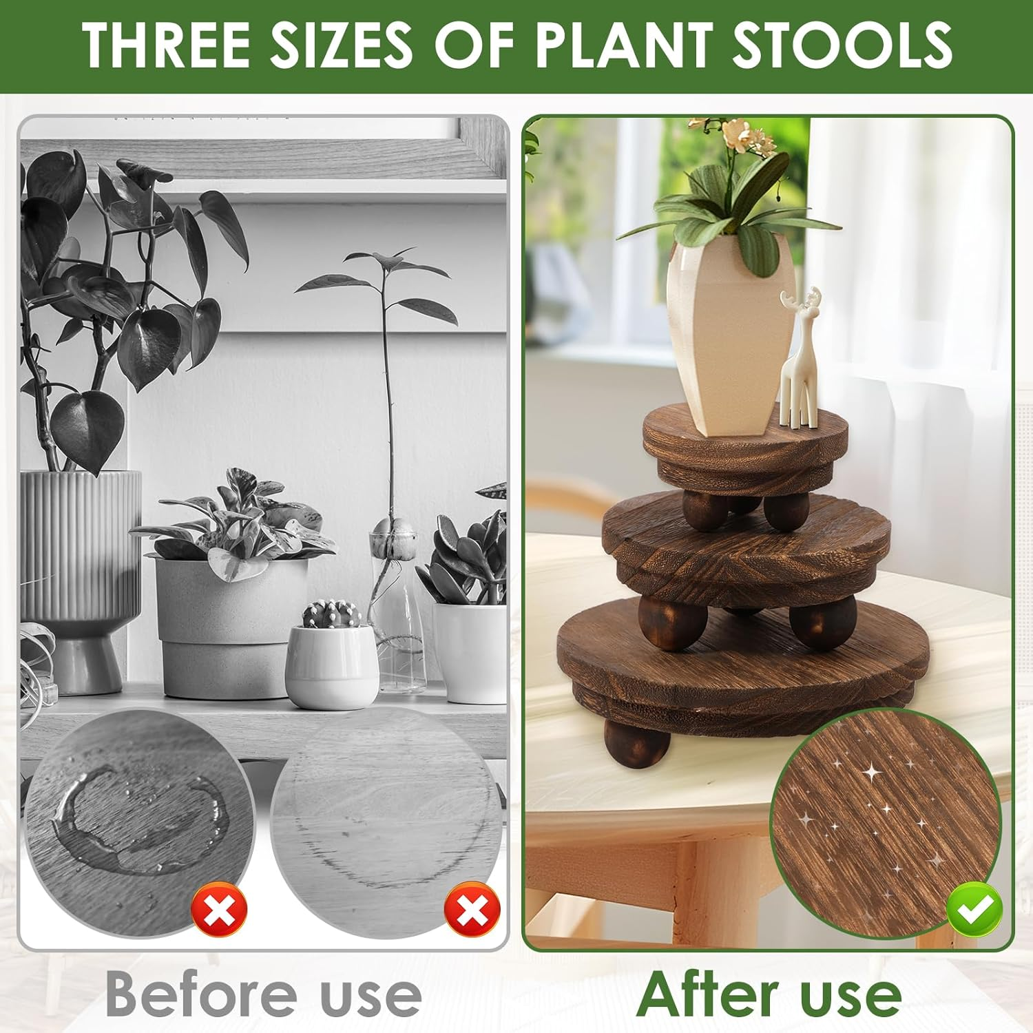 3 Pcs Wood Risers for Decor, Wood Pedestal Stand for Display, round Mini Riser Stand, Tiered Tray Decor Riser, Stackable Wooden Stool Display Stand Flower Pot Holder for Indoor Outdoor (Brown) image number 3