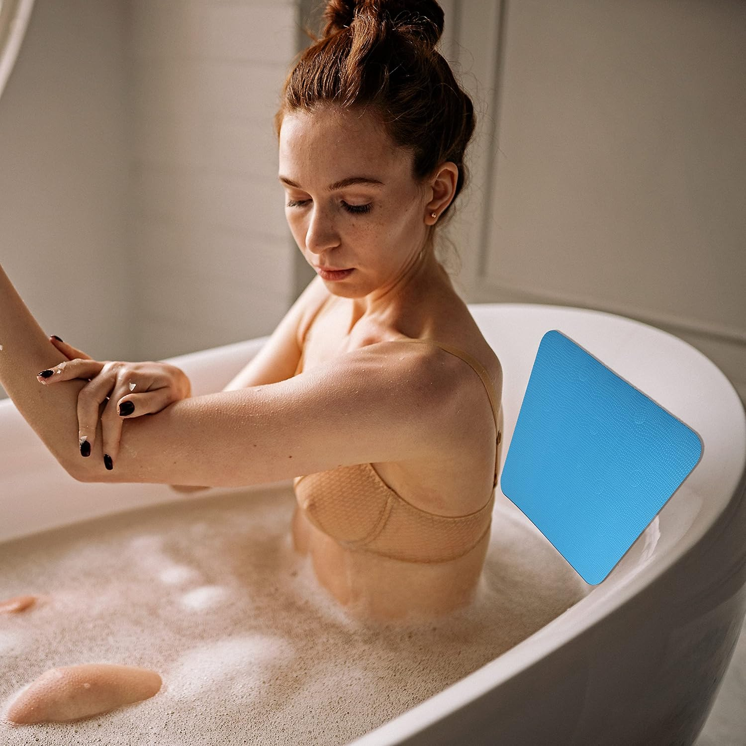 MINIVON Bath Chair Pad with Adhesive Backing Non Slip Shower Seat Mat, Textured Surface 15 X 12, Bathroom Shower Chair Cushion, Waterproof, Soft Pad Cover Bath Stool for Elderly image number 1