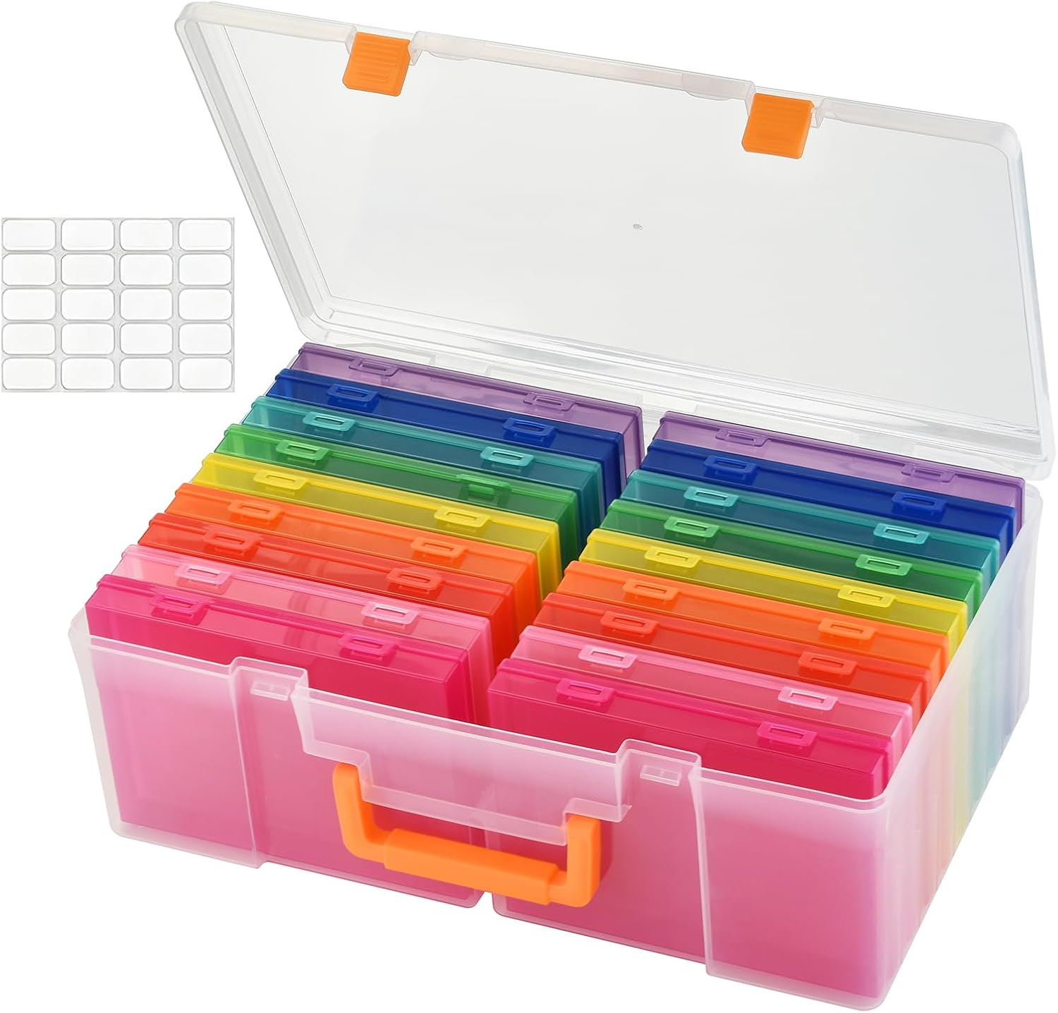 Photo Storage Box 5 X 7 Inches, 18 Inner Photo Cases with Dividers, Clear Acid-Free Photo Storage Containers with Handle, Photo Organizer Craft Keeper for Stickers, Craft, Stamp
