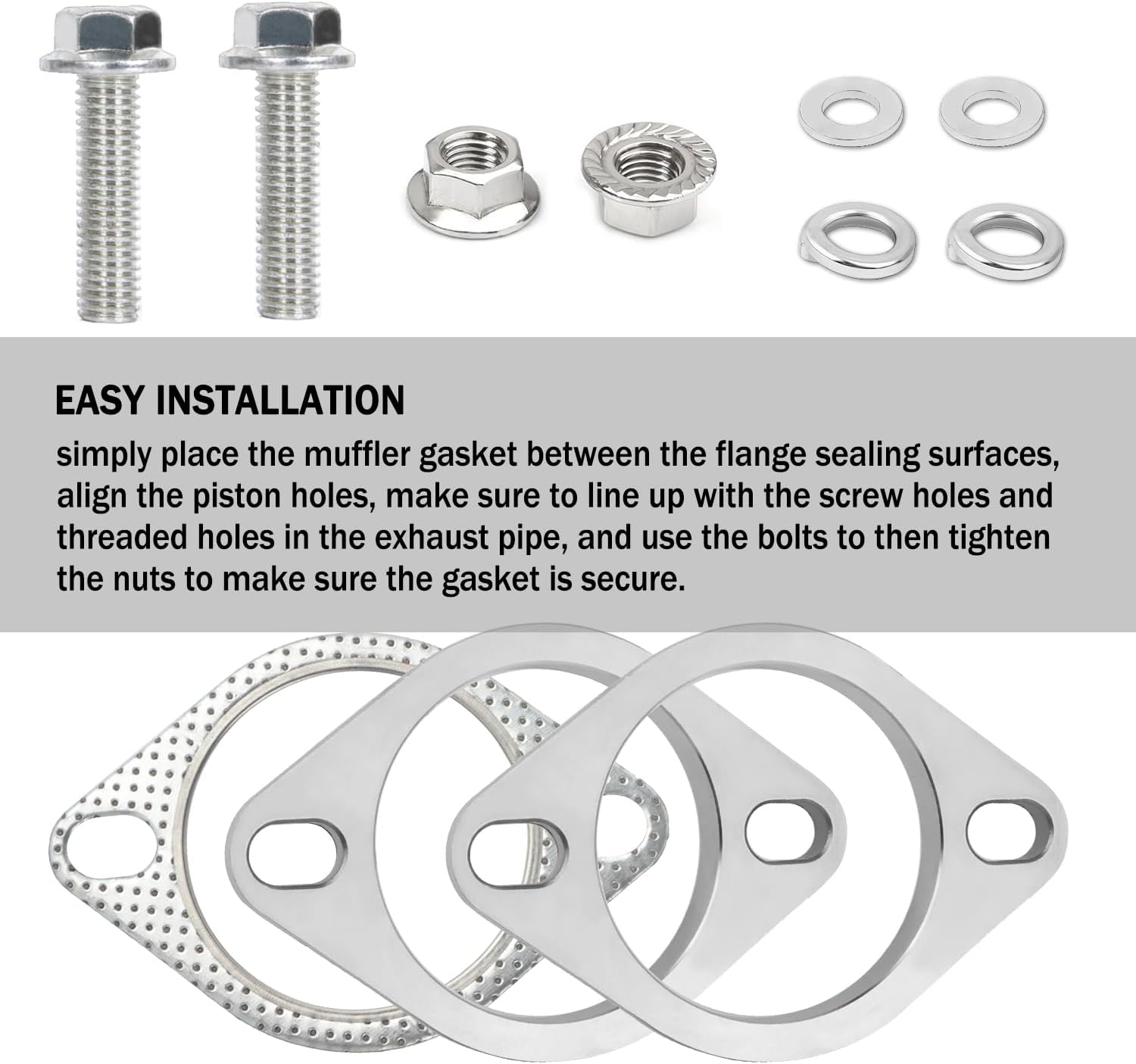2-Bolt 3 Inch Exhaust Flange Repair Kit,Stainless Steel Exhaust System Kit with Exhaust Gasket & Exhaust Bolts,Exhaust Pipe Flange Gasket for Automotive Replacement Exhaust Flanges (3") image number 5