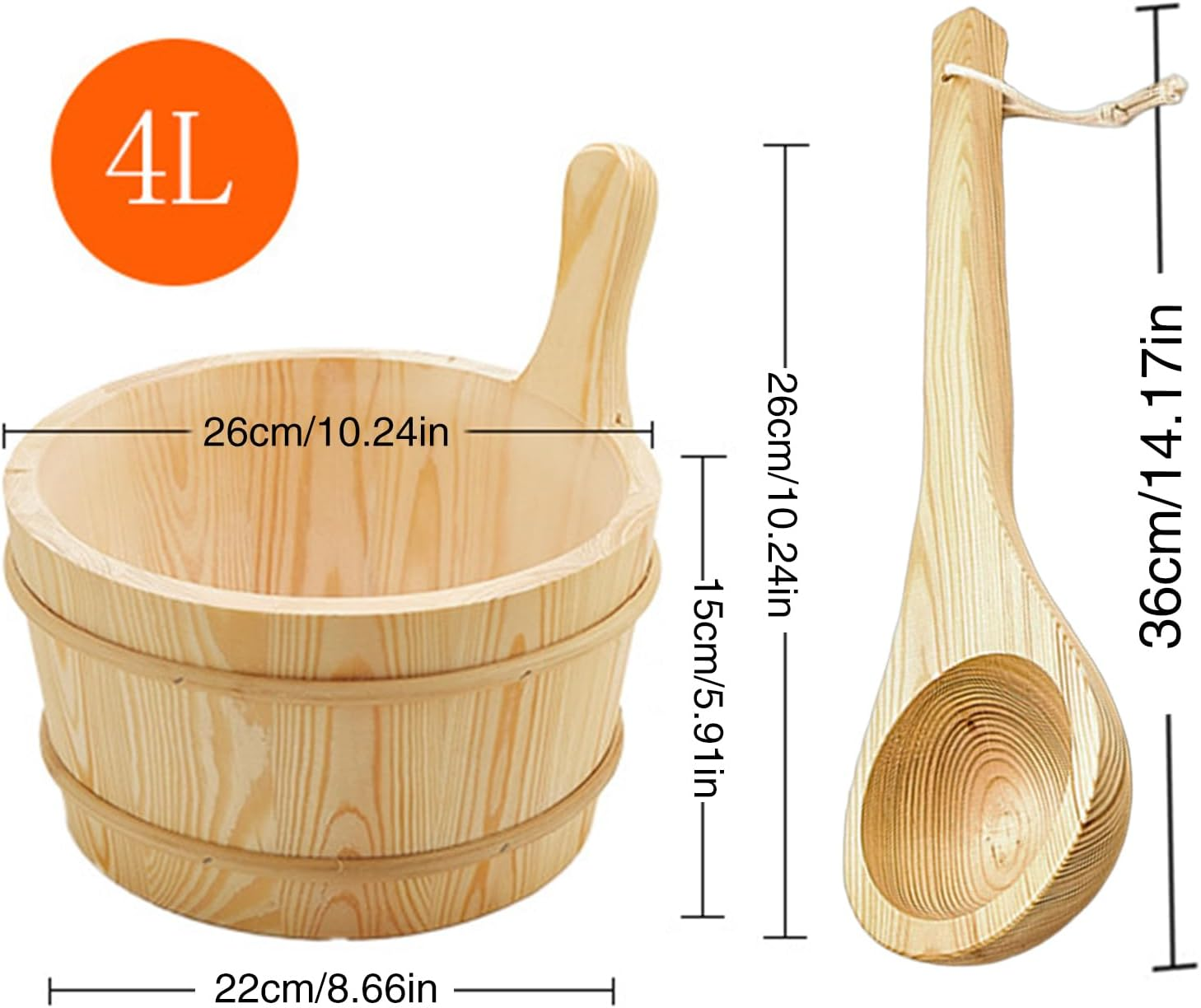 Sauna Kit | Sauna Wood Bucket Kit,Leakproof Wooden 4L Capacity Shower Supplies Bath Tools for Backyard Outdoor Steam Bathing Garden Home Bathrooms Apartment House Hotel image number 4