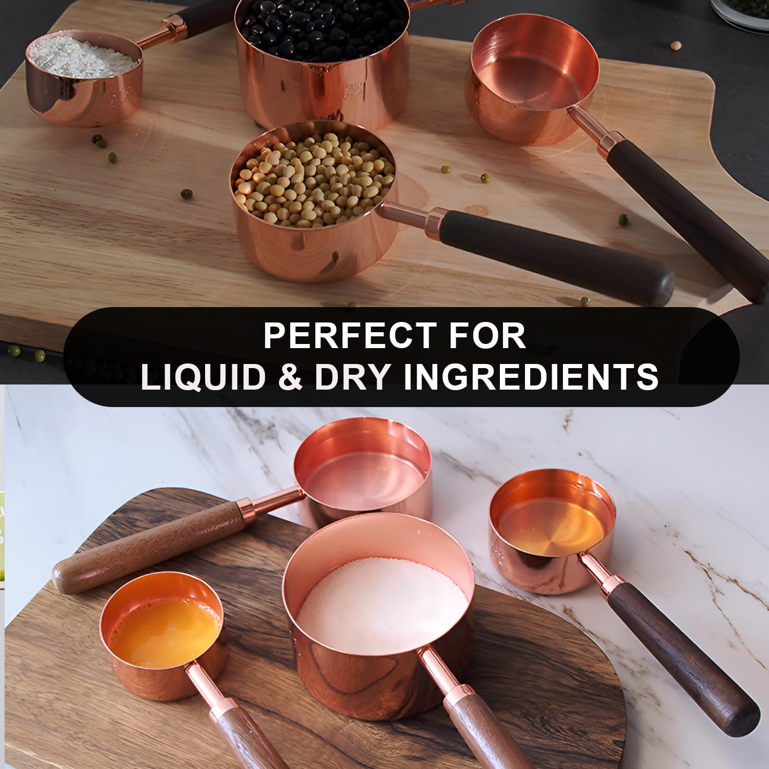 Gold Measuring Cups and Spoons Set with Wood Handles, Premium Stainless Steel Measuring Spoons and Measuring Cups Set (Set-Rose Gold) - Set-Gold image number 4