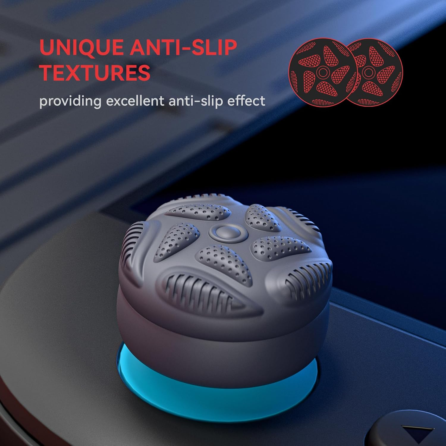 Playvital for Switch 2 Thumbs Cushion Caps Thumb Grips (4-Pack) | Silicone Joystick Grip Cover for Nintendo Switch 2 Joycon, Anti-Slip Raindrop Texture Design - New Hope Gray - Black image number 5