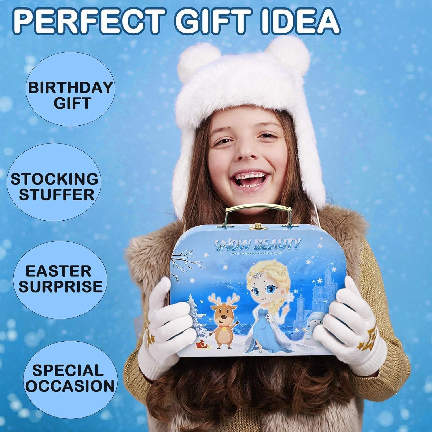 MINNOT Tea Party Set for Little Girls - Frozen Toys for Girls - Elsa Princess 46 Pack Kids Kitchen Pretend Toy with Tin Tea Set, Desserts & Carrying Case - Birthday Gift for Age 3 4 5 6 Year Olds image number 4