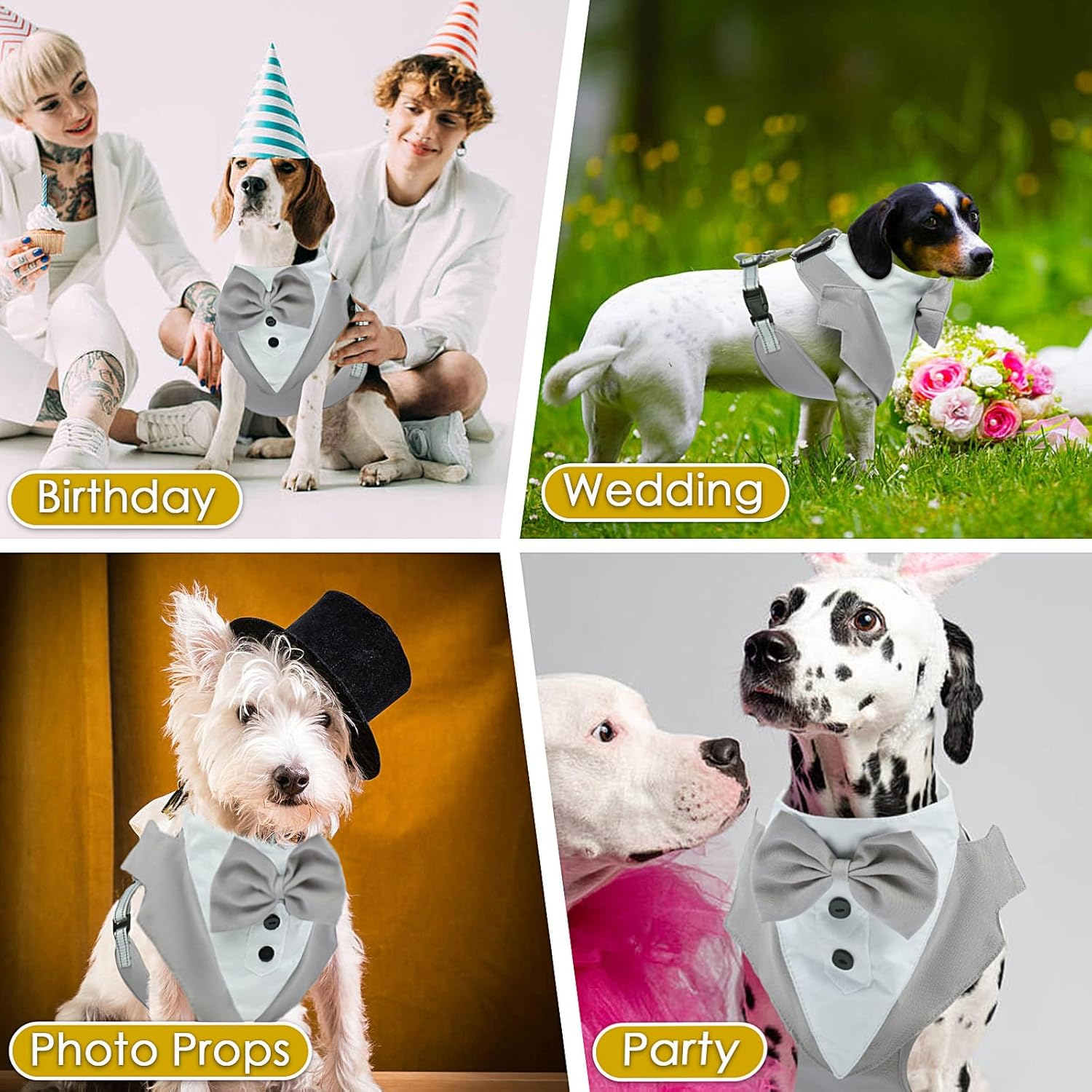 BRKURLEG Dog Vest Tuxedo Harness, Adjustable No Pull Tuxedo with Leash, Dog Wedding Party Suit with Bow Tie for Small Medium Dogs, Pet Costume Outfit for Birthday Christmas Halloween, Grey, M image number 6