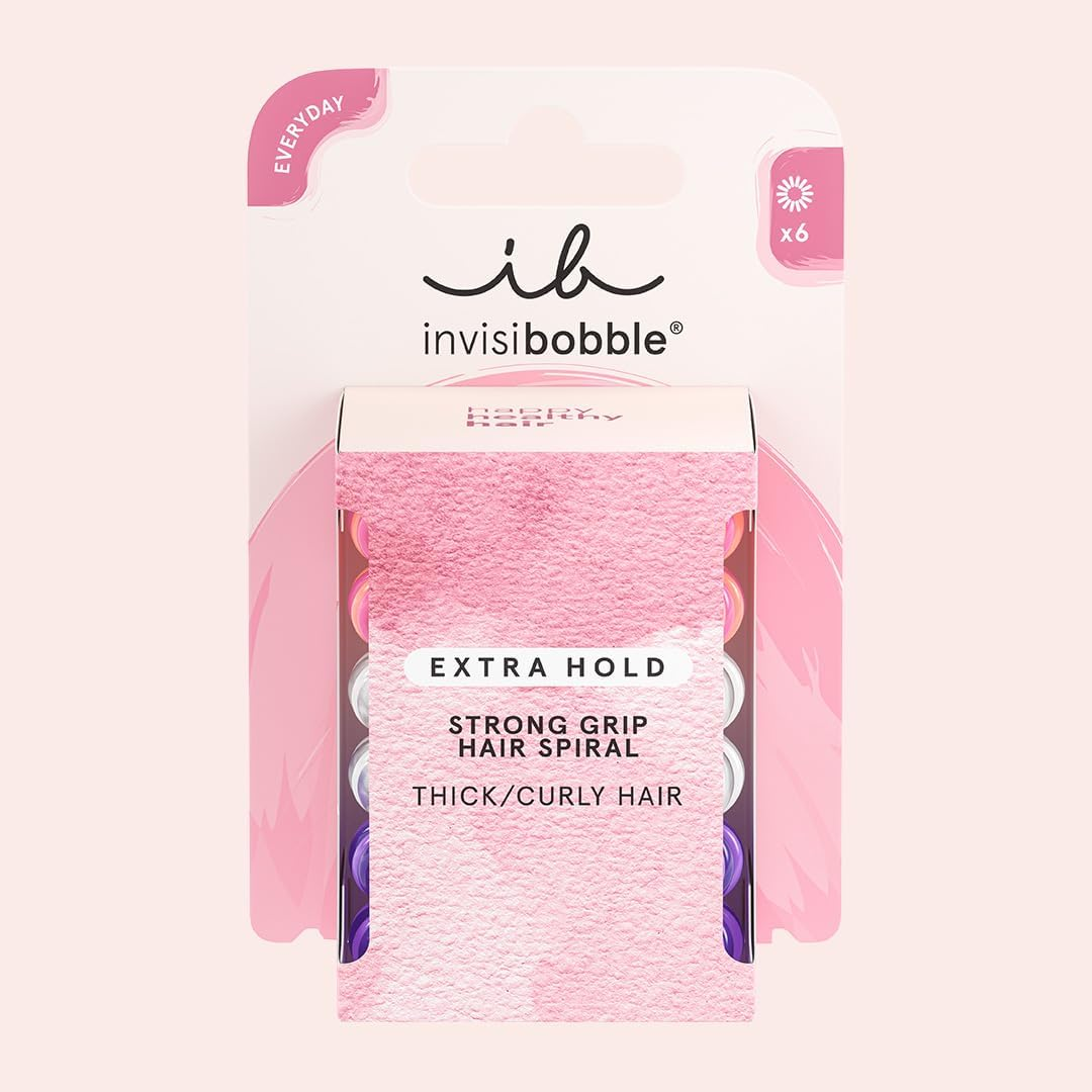 Invisibobble Original Extra Care Twirl Boss Spiral Hair Scrunchie Set, Purple & Red, Especially Gentle on Hair, against Hair Breakage and Split Ends, without Imprint, Pack of 6