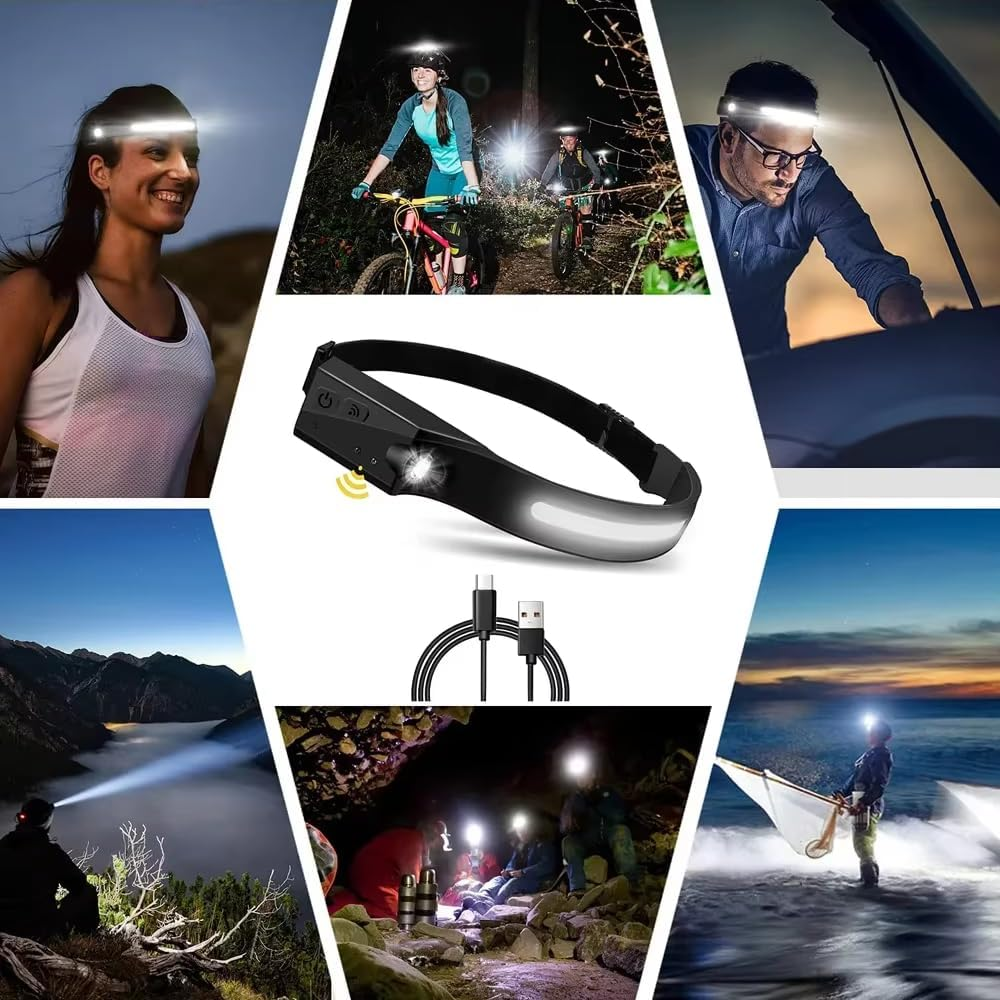 Rechargeable LED Headlamp - 300 Lumen COB Headlight with Motion Sensor, USB-C Charging, 4 Modes, IPX4 Waterproof - for Camping, Hiking, Running (2) image number 5