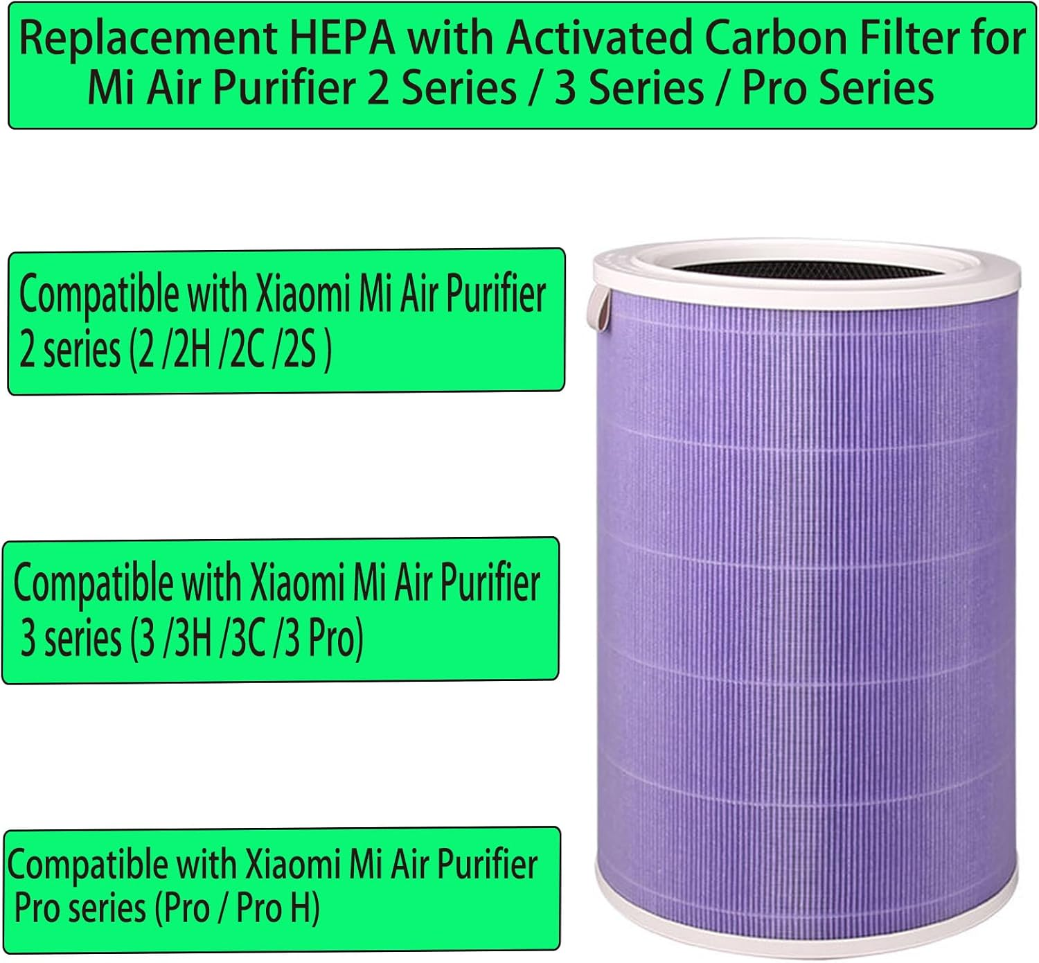 HEPA with Activated Carbon Filter Replacement for Xiaomi Mi Air Purifier 2/3 / 2H / 3H / 3C / Pro Filter, Purple image number 2