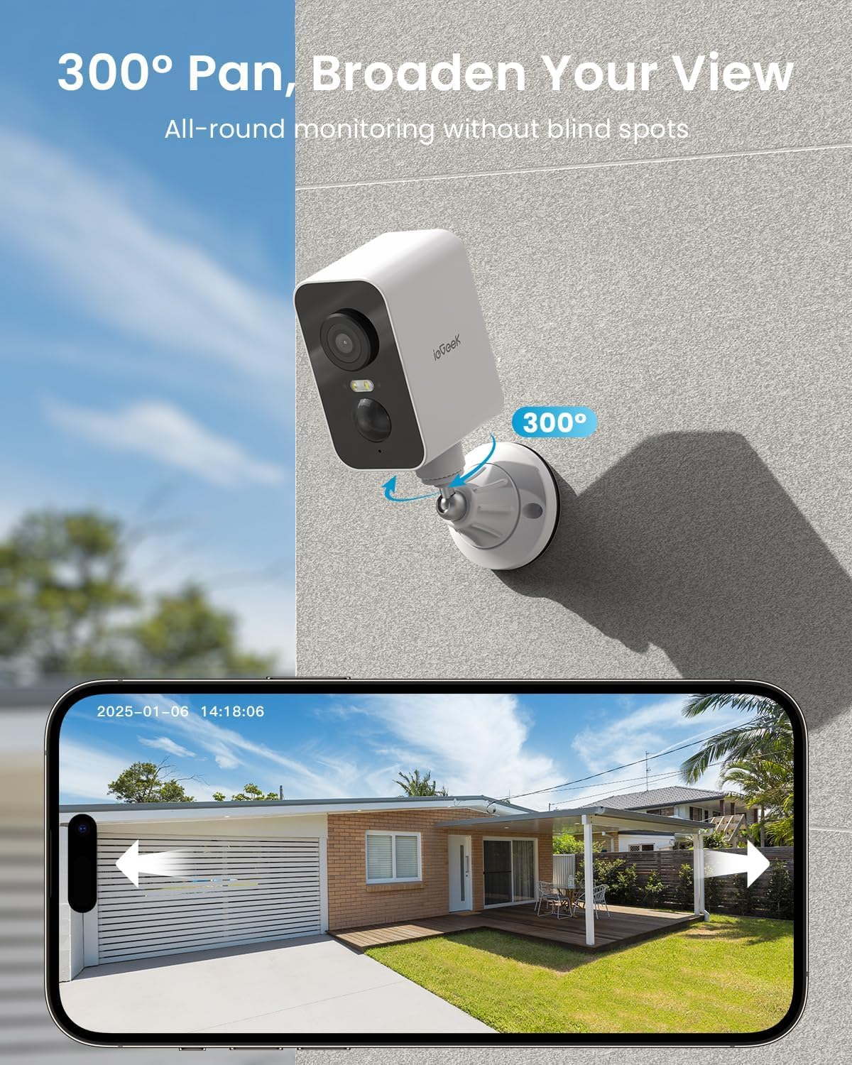 Iegeek Magnetic Security Camera Solar Outdoor Wireless, 300&deg; Rotation Adhesive Stick up Camera, 2K Battery Magnetic Base CCTV Camera System, Home Wifi Camera, Motion Detection, Color Night Vision image number 5