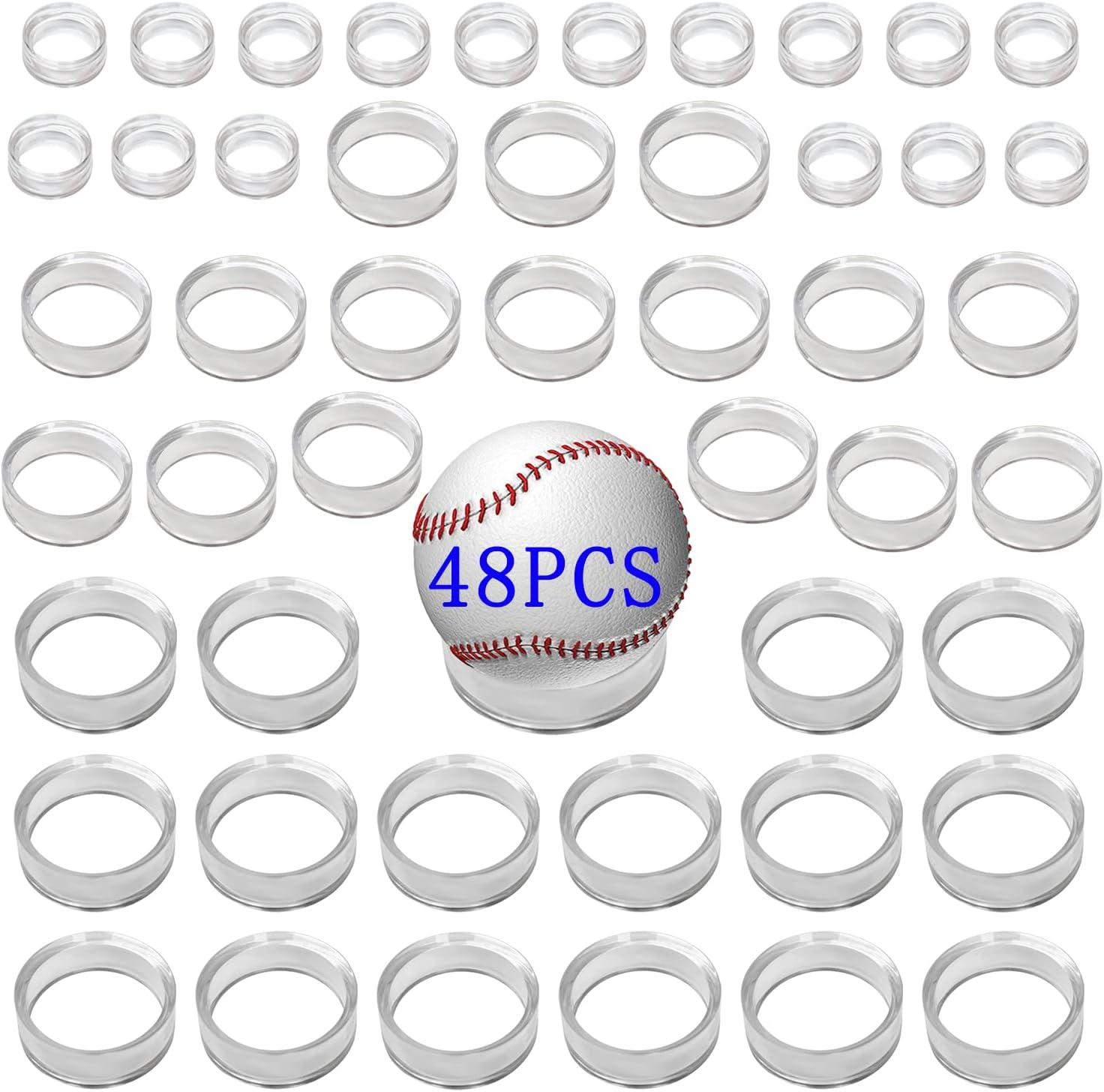 TERDEWE 48Pcs Clear Sphere Stand, Ball Stand Holder Rings - round Acrylic Plastic Display for Golf, Baseball, Softball, Tennis, Spheres, Marbles, Collection - 3 Sizes - 3 Sizes / 105 Pcs image number 2