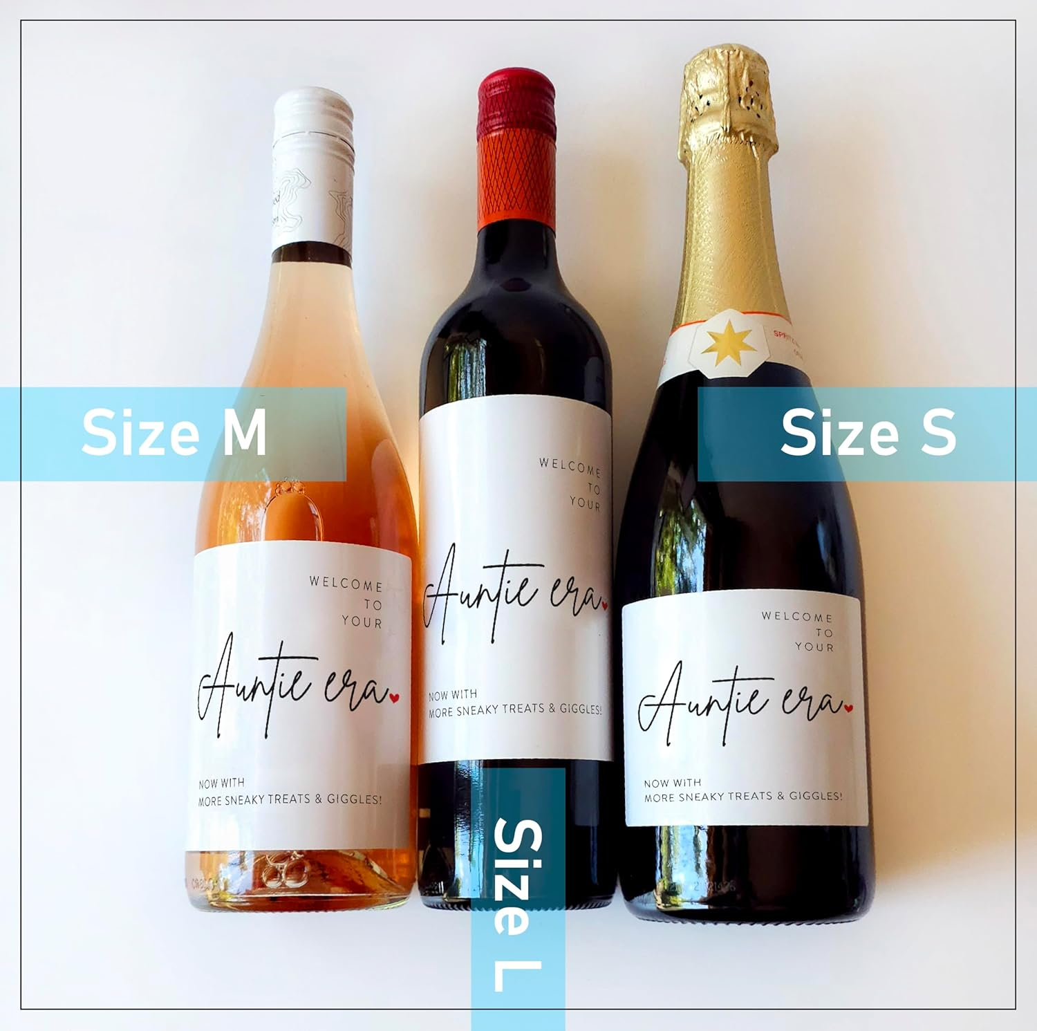 OZ DECO Wine Labels for Pregnancy Announcement & Auntie-To-Be Celebration - Welcome to Your Auntie Era - Waterproof, Easy Apply - 2-Pack, Made in Australia (M) image number 6