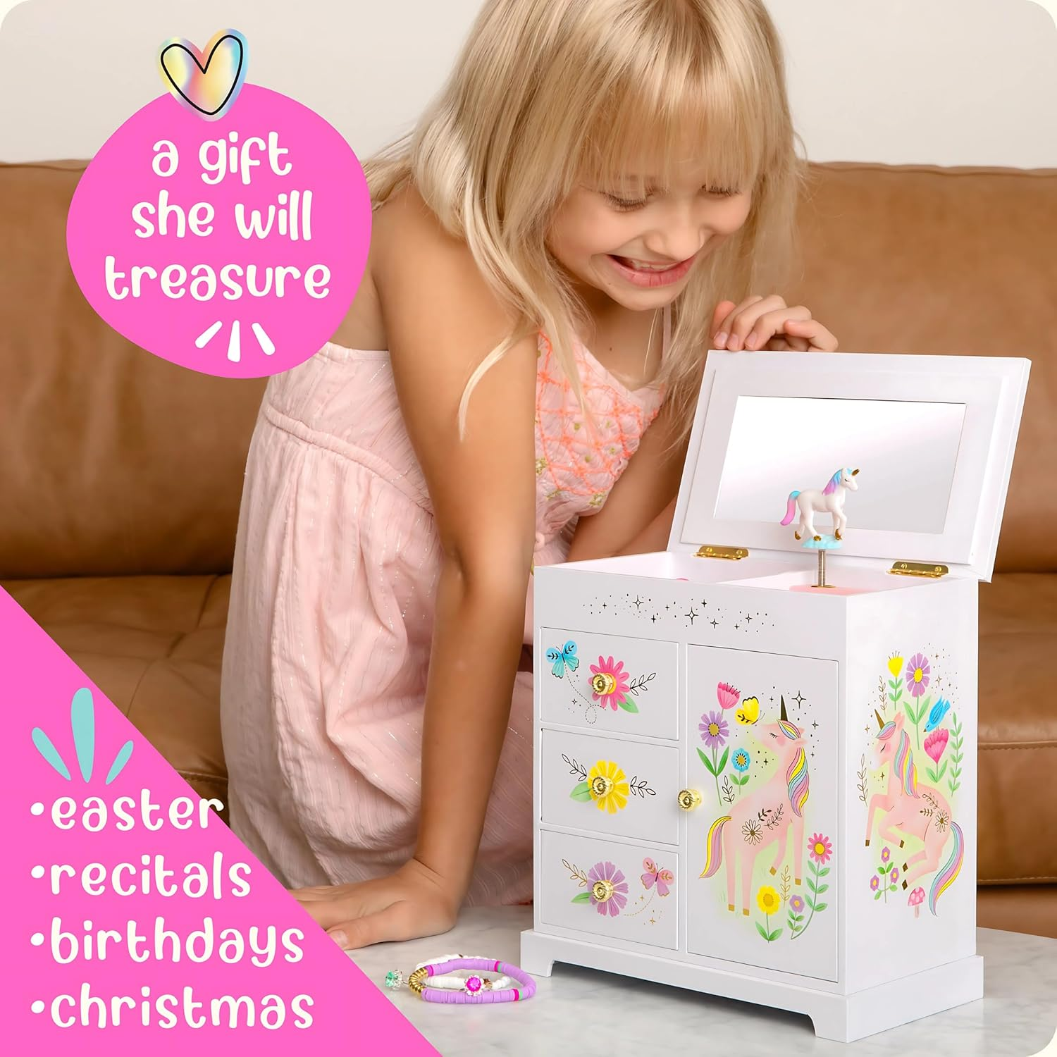 Musical Princess Jewellery Box for Girls - Kids Dancing Princess Music Box with Mirror, Fairytale Gifts for Little Girls, Jewellery Boxes, Childrens Birthday Gift, Ages 3-10 image number 4