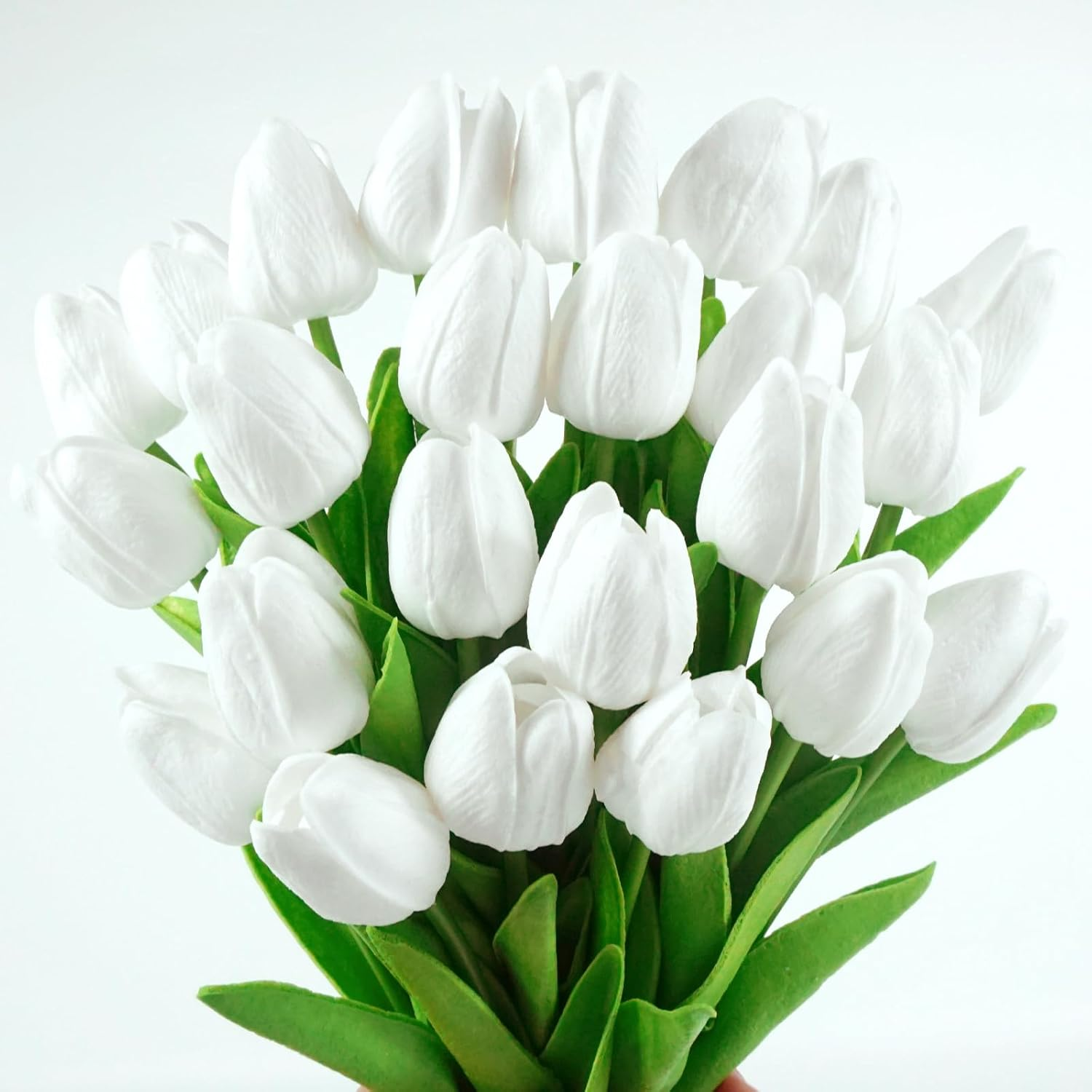Tulips Artificial Flowers 24Pcs Faux Silk Tulip Real Touch Tulip Fake Flowers Bouquets Arrangements for Easter Spring Flowers Valentine&rsquo;S Day Mother'S Day Flower Gifts Home Table Decor (White)