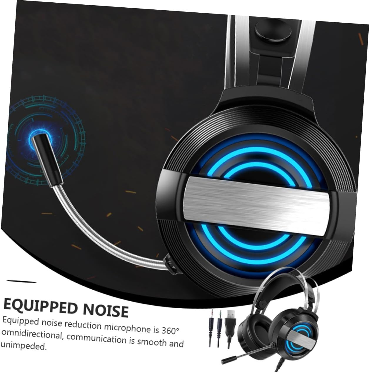 TEHAUX Wired Gaming Headphone USB Computer Headset Microphone Black Standard Edition for Desktop Pc, Over-Ear Game Headset Light for Online Multiplayer image number 1