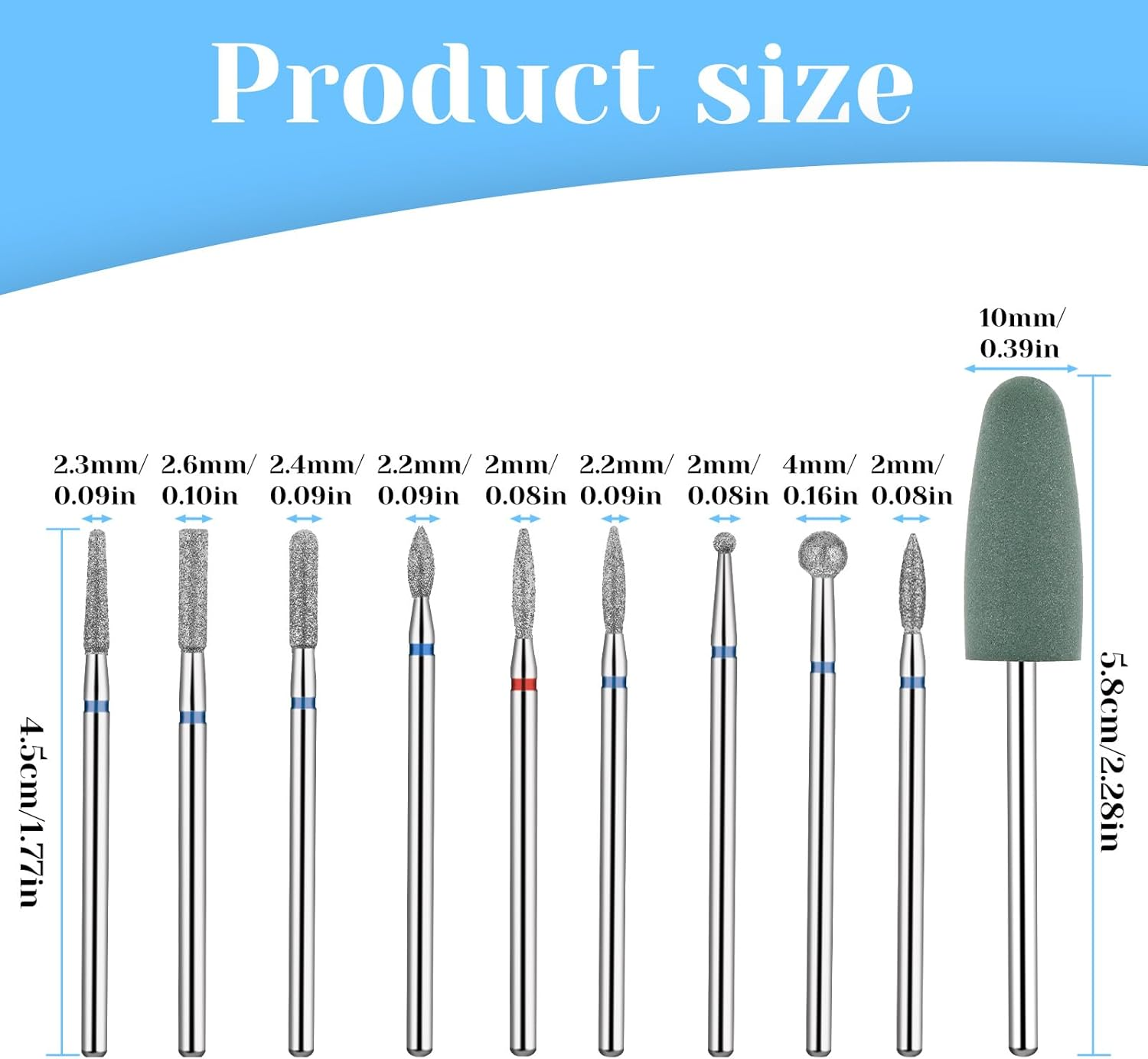 Nail Drill Bit Set, 10 Pcs Russian Manicure Drill Bits Mini Sanding Bands for Nail Drills Diamond Nails Drills Bits Professional Cuticle Removal Bit Rotary Burrs Diamond Manicure Set for Home Salon image number 4